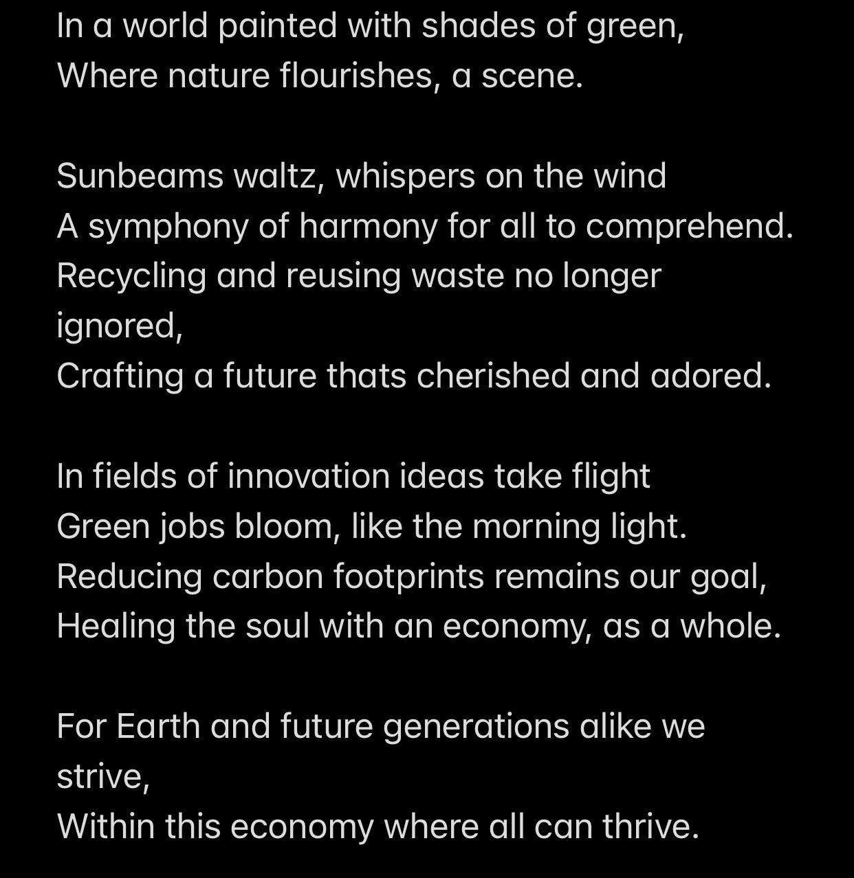 Image showing a poem about the green economy.