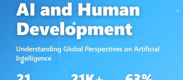 Blue gradient slide: UNDP 2025 AI and Human Development Survey; 21 Countries, 21K+ respondents.