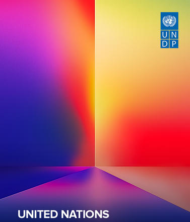 Vibrant abstract background with geometric shapes and UNDP logo; text for annual report 2024.