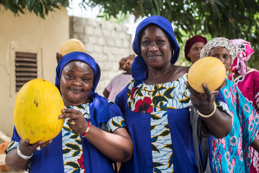 Deux femmes de Sandiara présentent des fruits