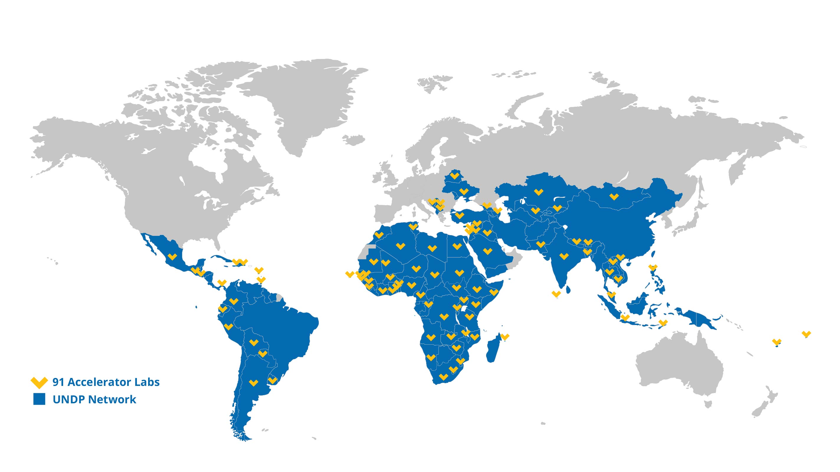 Mapa mundial con ubicación de laboratorios de aceleración del PNUD
