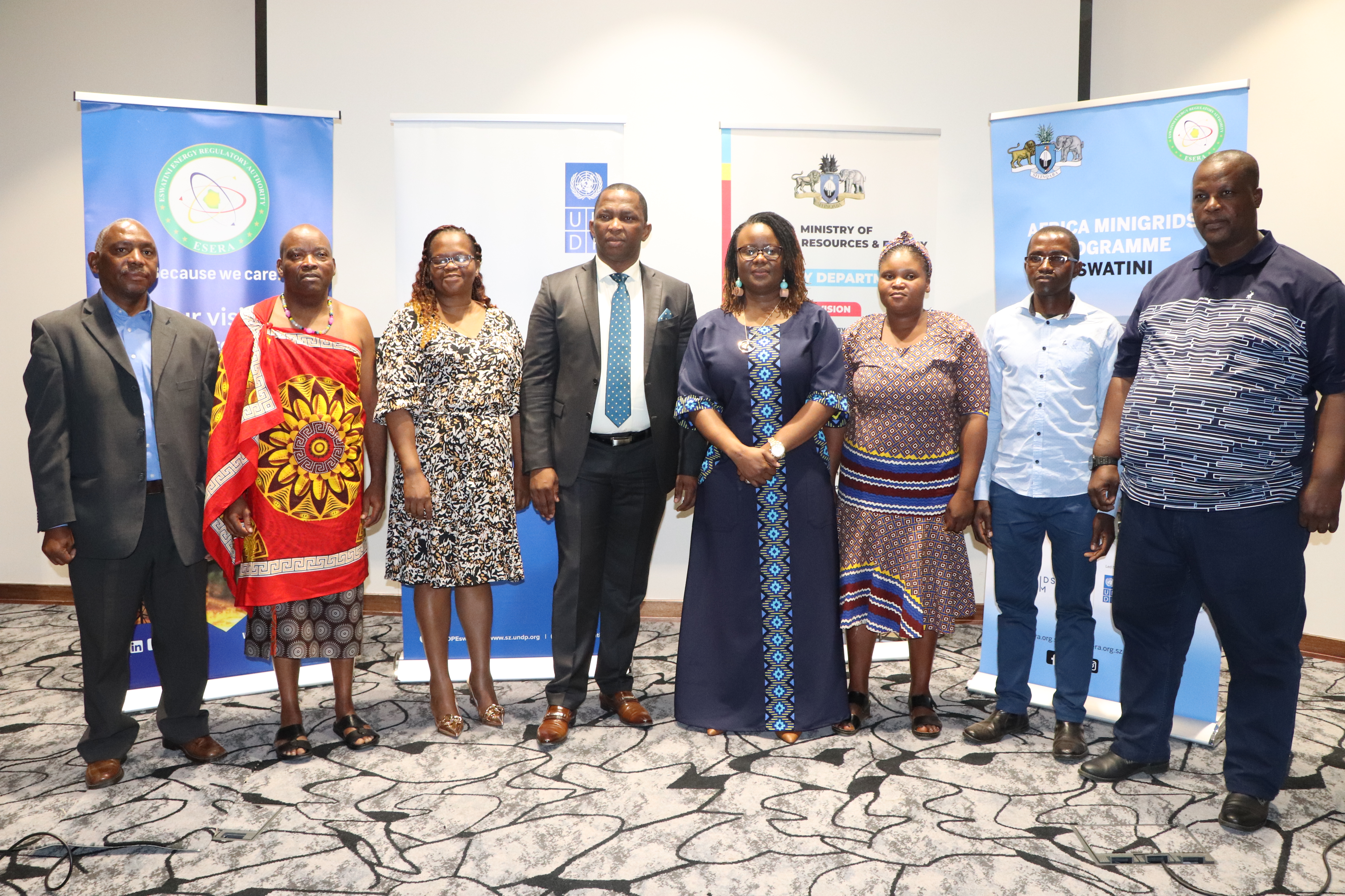 UNDP DRR, Ms. Jane Yeboah (fifth from left), poses with partners at the launch of the AMP Eswatini.   