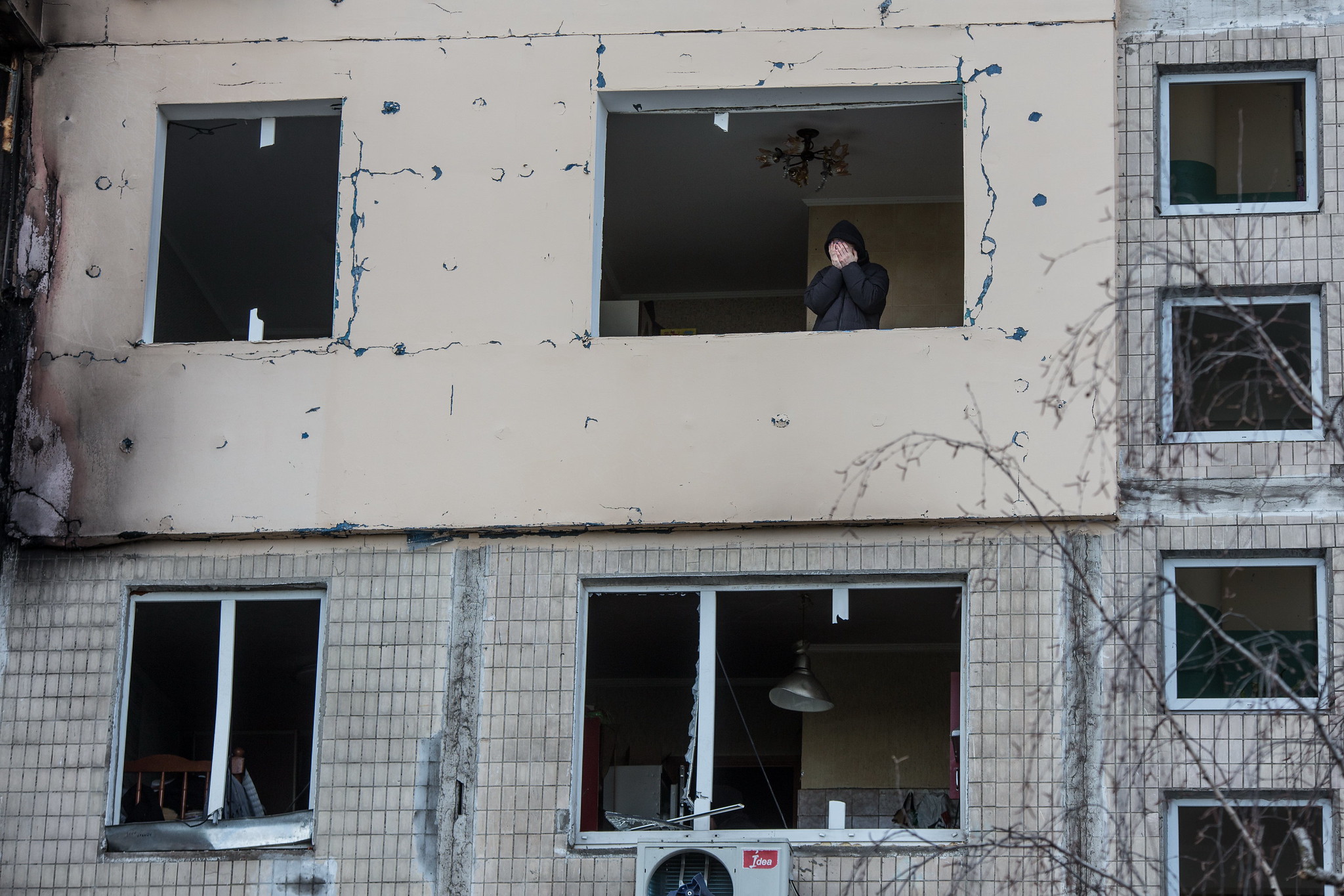 A building damaged by shelling in Ukraine