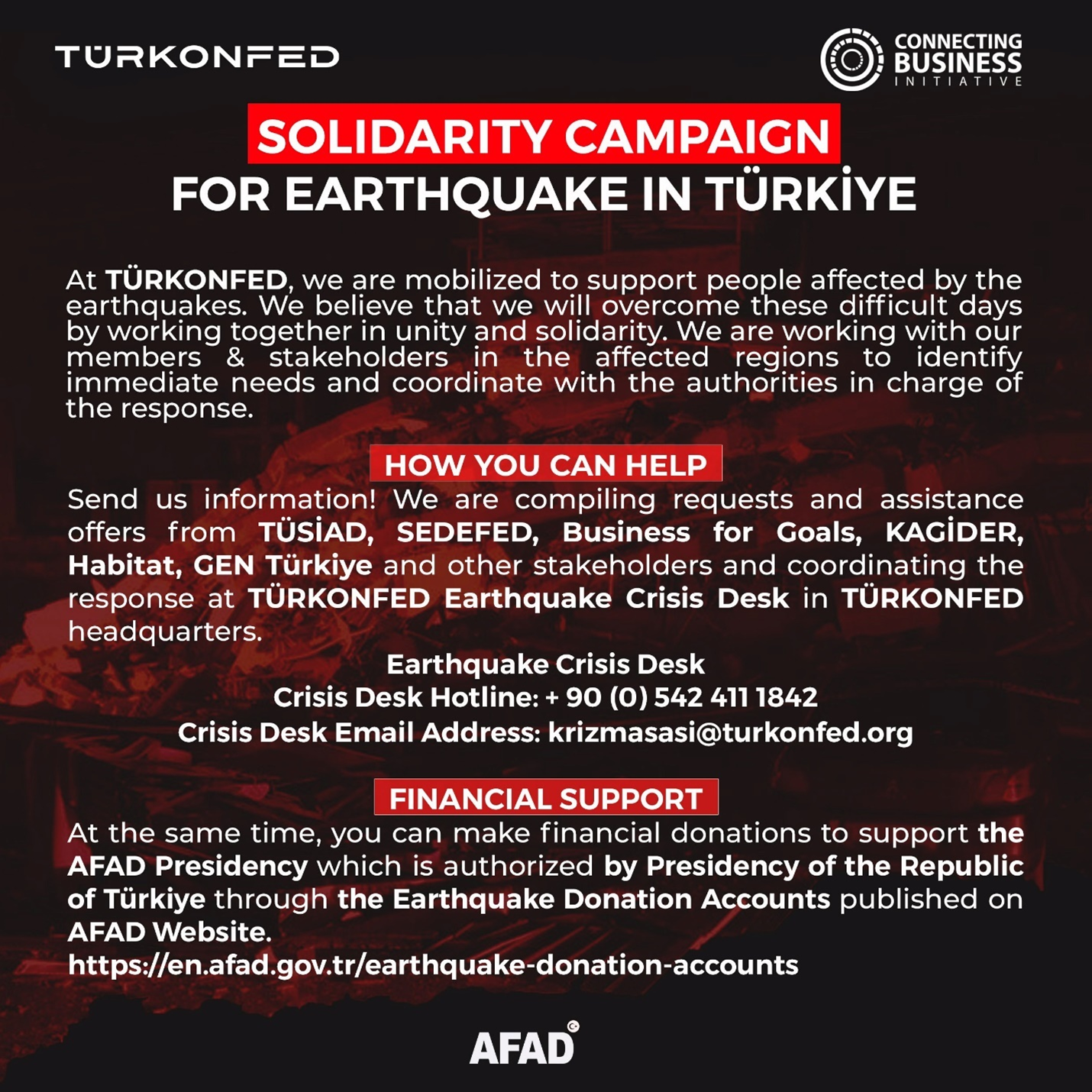 Flyer for Türkiye earthquake solidarity campaign