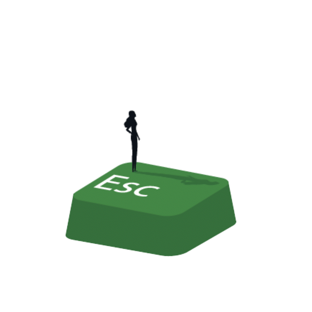 animated abstract illustration of a person standing on an esc key from a keyboard