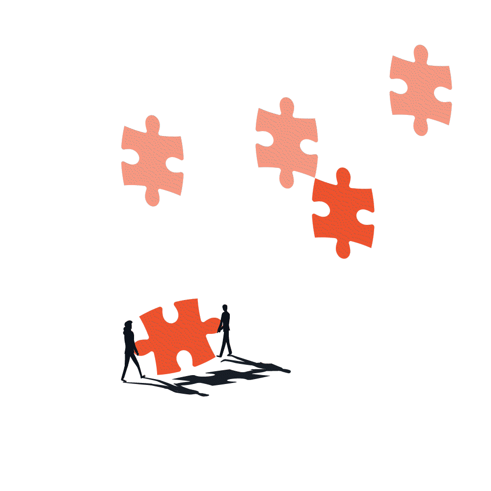 animated illustration of two people carrying a puzzle piece towards a matching hole