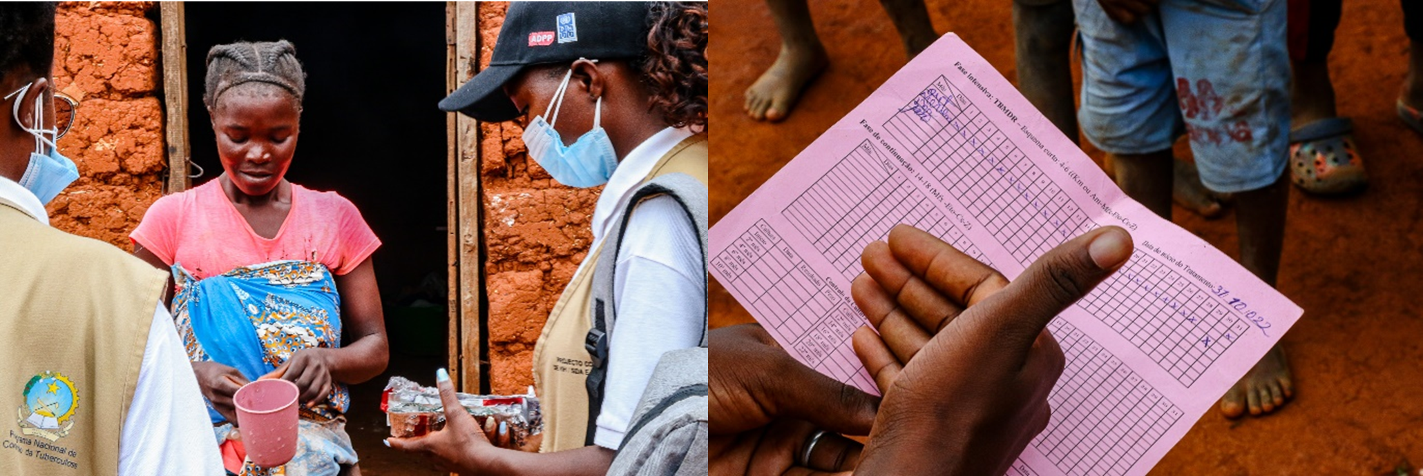 Os técnicos de saúde comunitária entregam medicamentos para a tuberculose e realizam visitas ao domicílio para apoiar os doentes durante o seu tratamento. Fotos: PNUD Angola