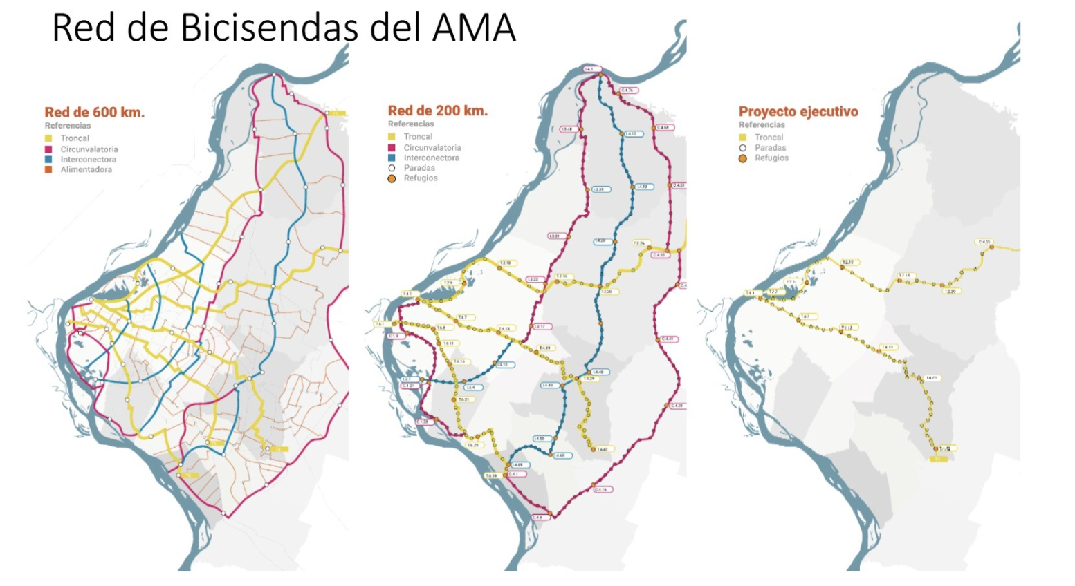 Mapas de la Red de Bicisendas del AMA.