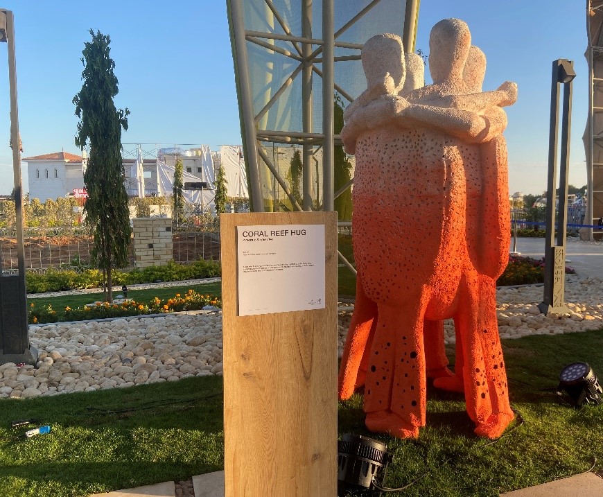 “Coral Reef Hug” installation in the Green Zone representing that world gathering to collaborate and protect the environment.