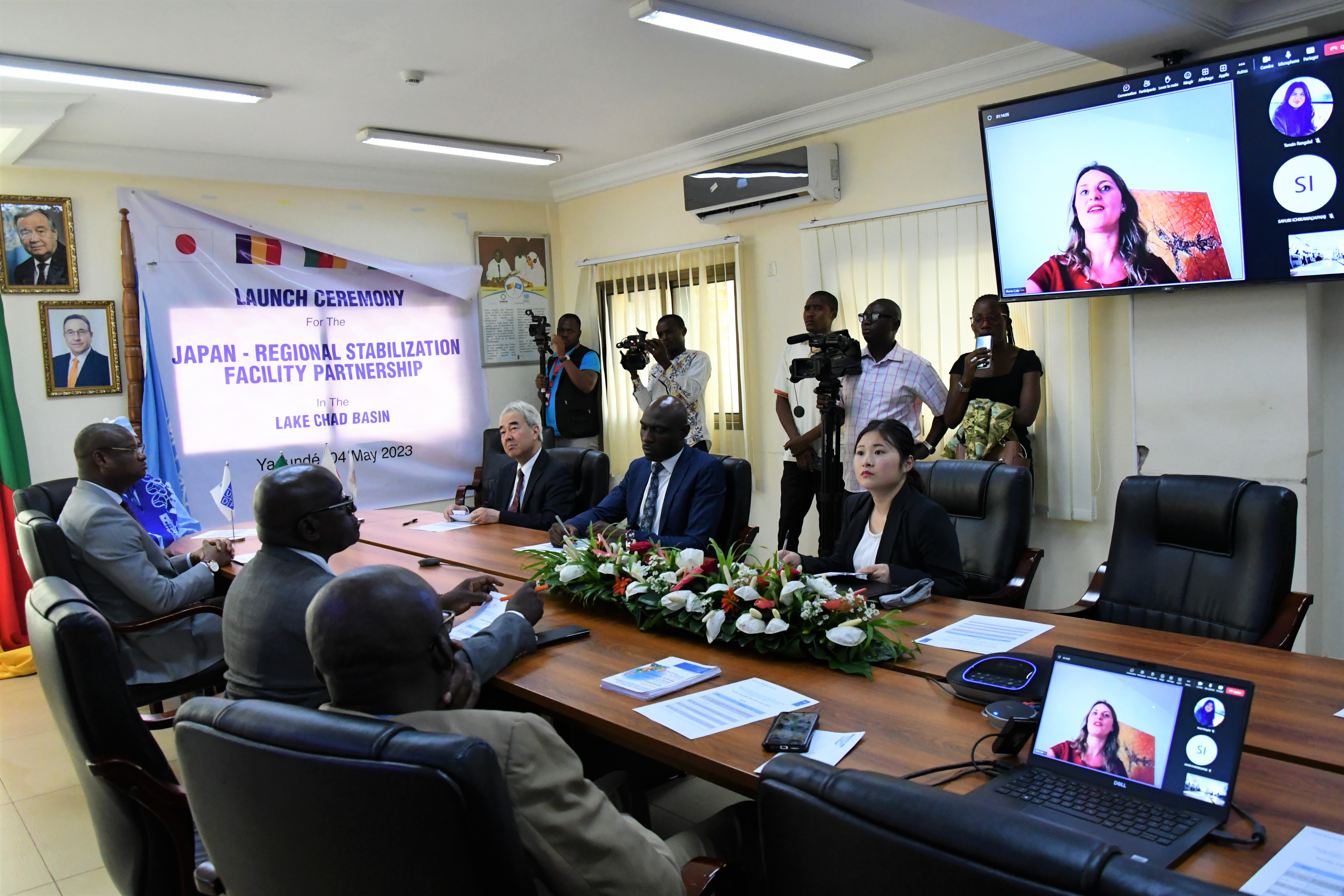 UNDP-CMR-A cross-section of personalities at the ceremony: Ambassador of Japan-TAKAOKA Nozomu, UNDP RR-Mr. Aliou Mamadou Dia, Head of the Regional Stabilization Facility-Ms. Blerta Cela, and the Governor of the Far-North Region-Mr. Midjiyawa Bakary, -2023