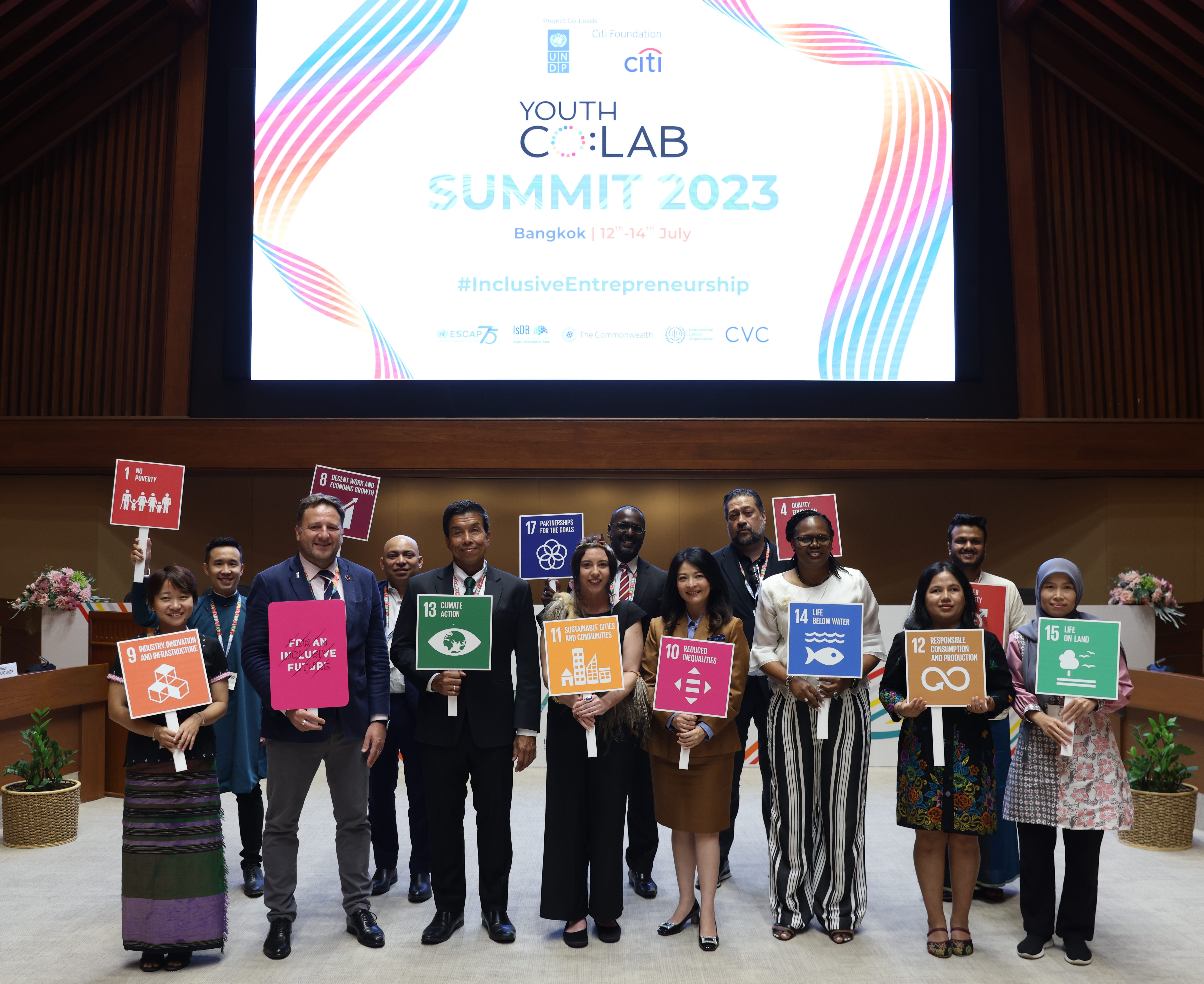 Representatives from Citi and Citi Foundation, UNDP, government partners and young social entrepreneurs at the opening session of Youth Co:Lab Summit 2023 