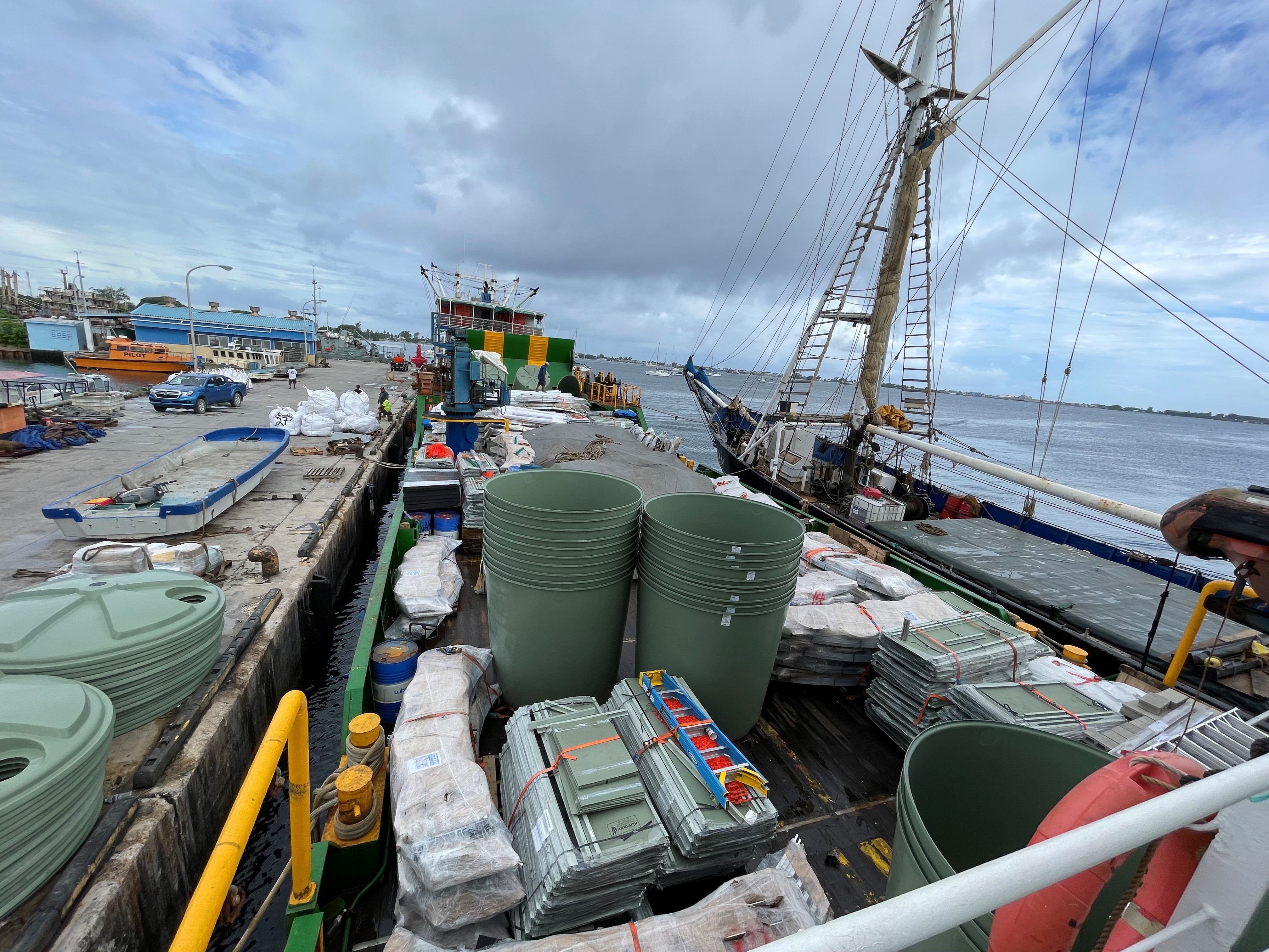 Rainwater Harvesting System materials loaded in the Marshall Islands Shipping Corporation vessel