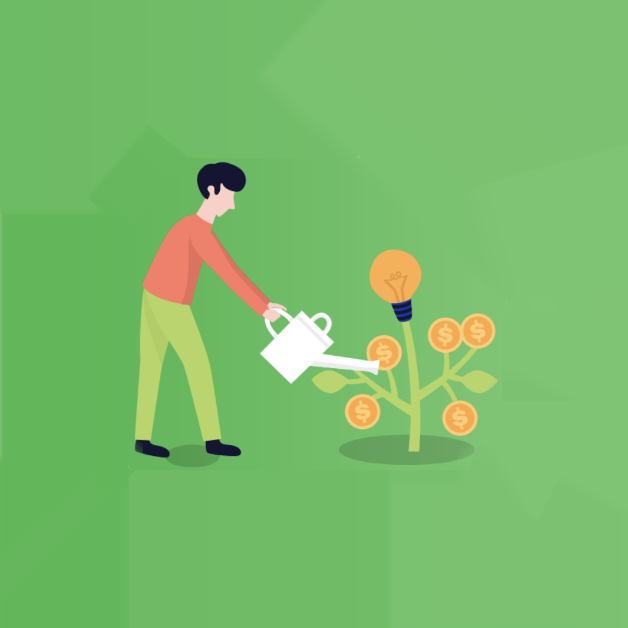 A picture of a cartoon gardening a plant of money
