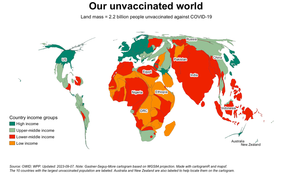 World map showing where unvaccinated people live