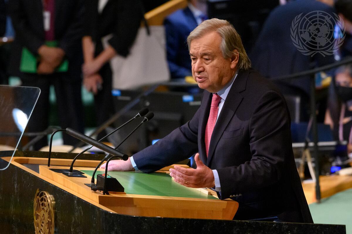 Antonio Guterres speaking at the General Assembly Hall