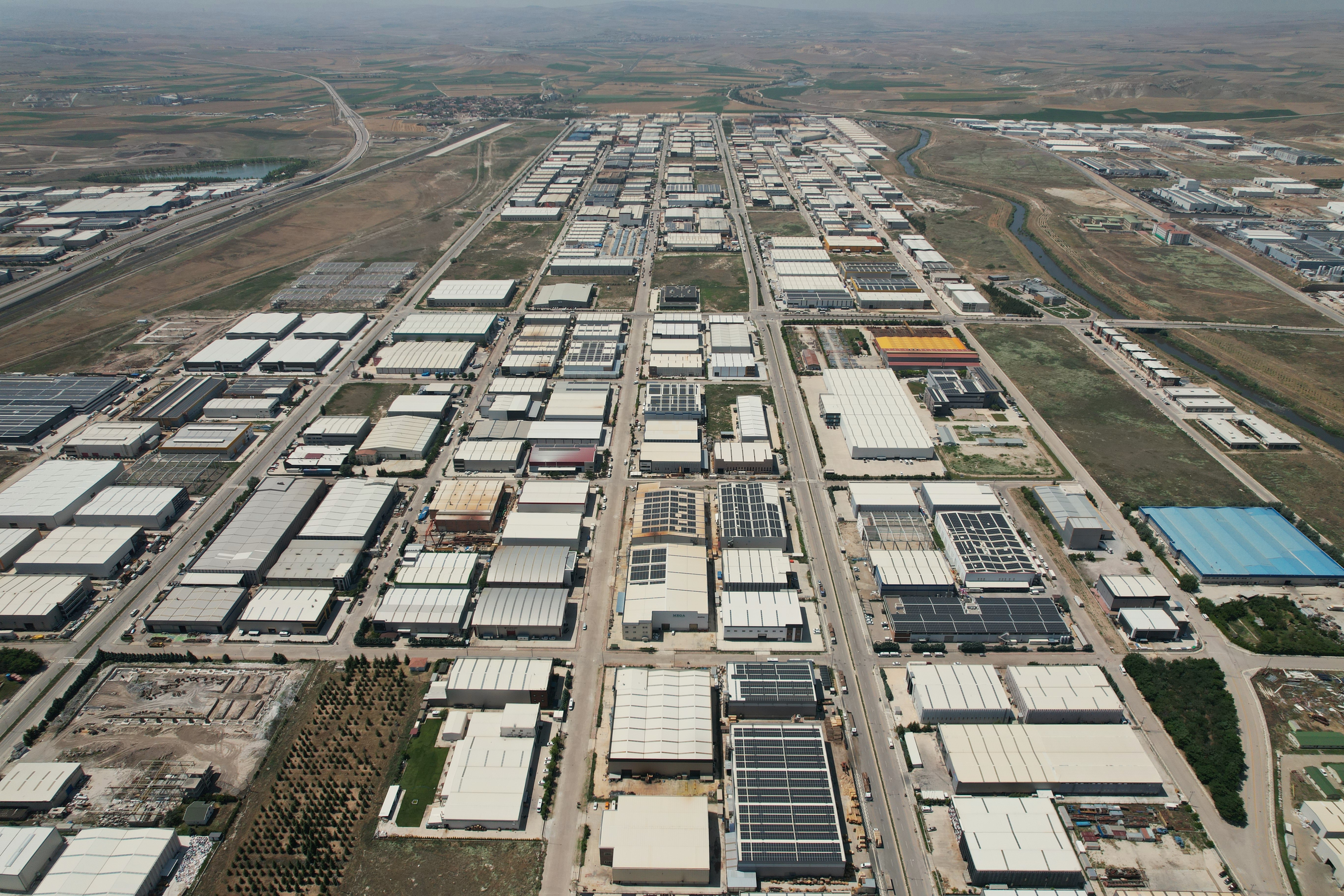 Birds eye view of an organized industrial zone.