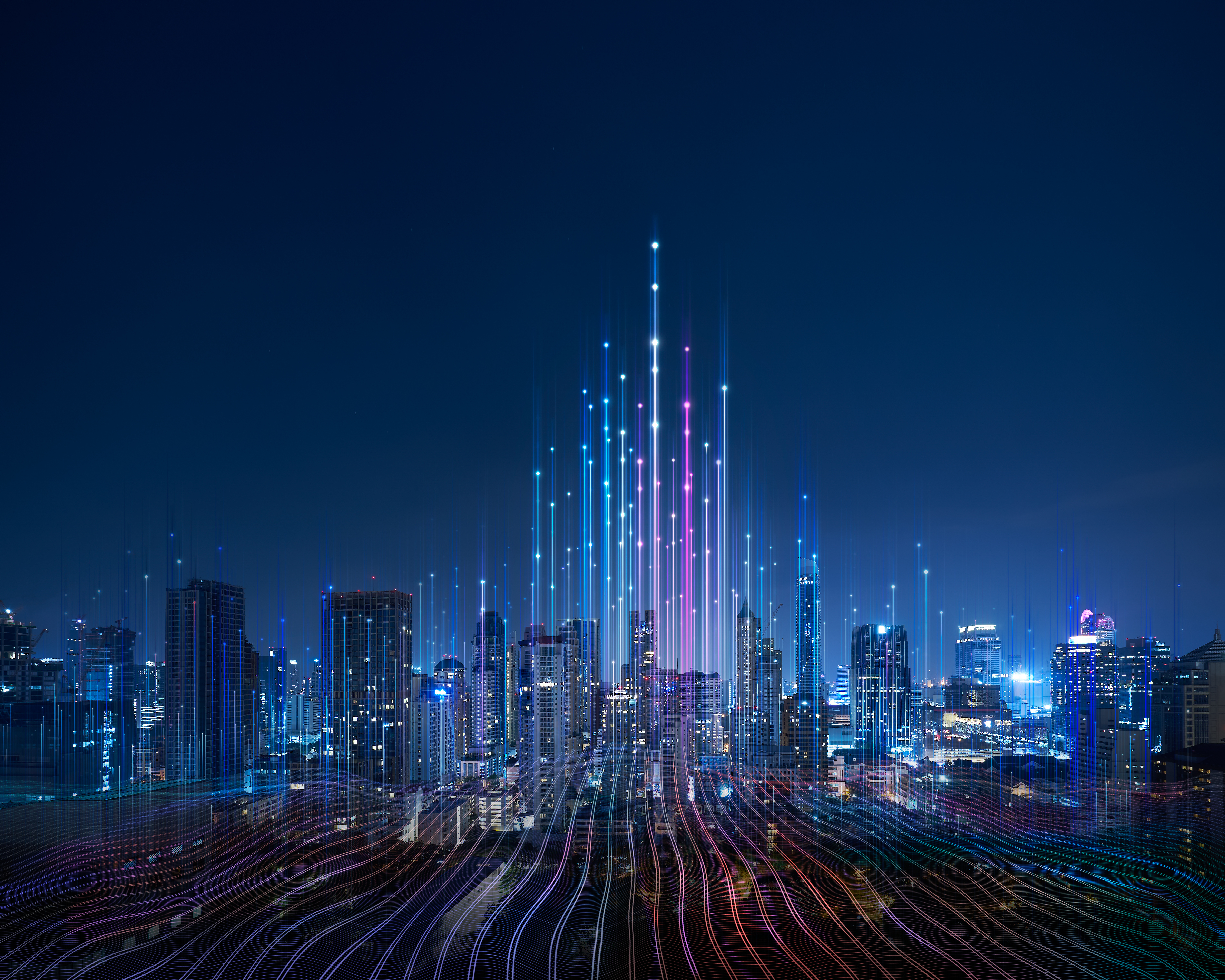 City landscape with digital imagery