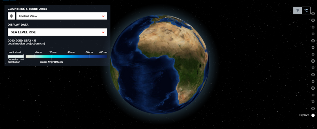 Screen shot of Horizon Climate Platform detailing sea level rise