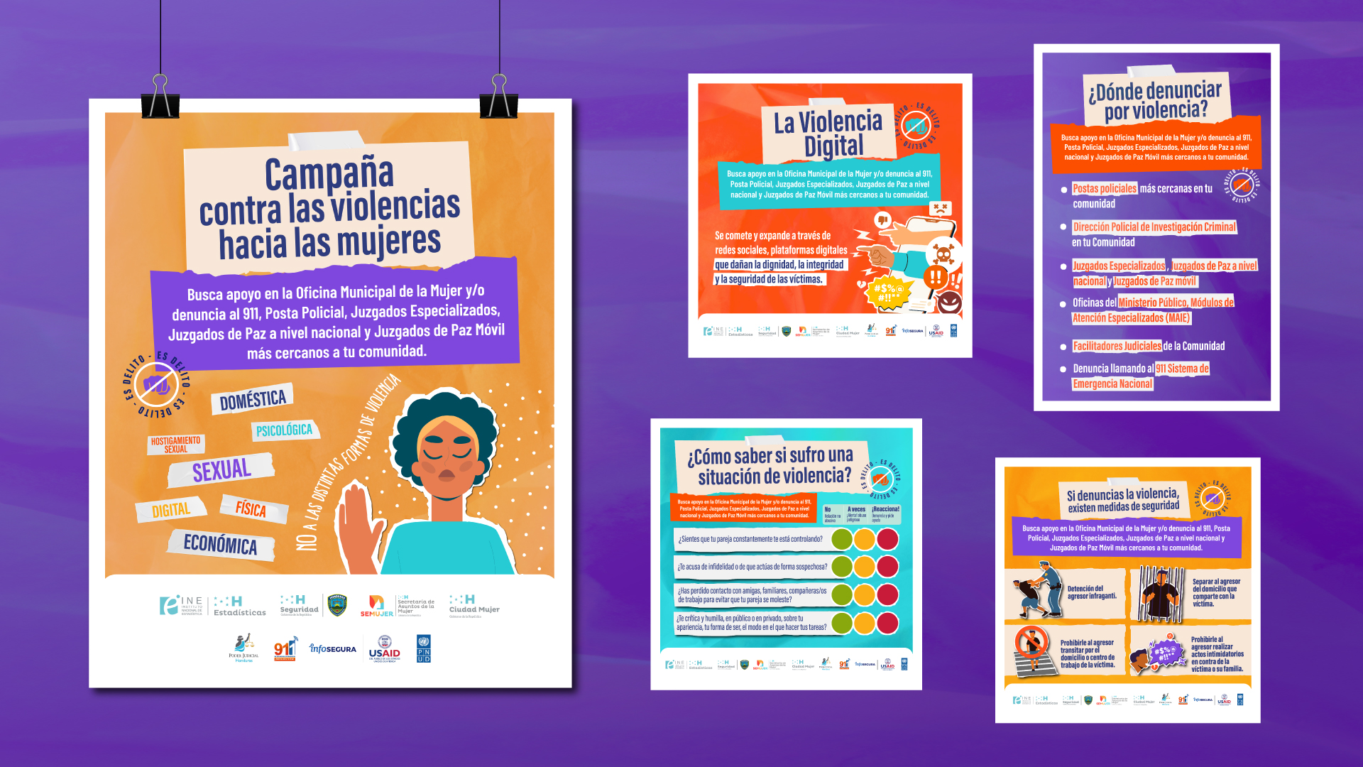 Set de piezas publicitarias desarrolladas para campaña contra violencia contra las mujeres