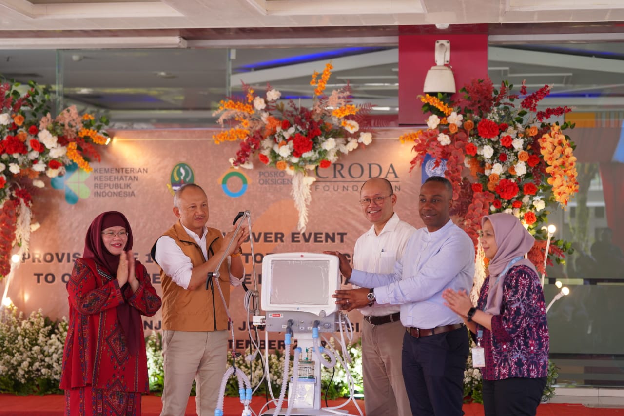 The ceremony of the 13 ventilators handover to the hospital of RSUD Cianjur in West Java Province.