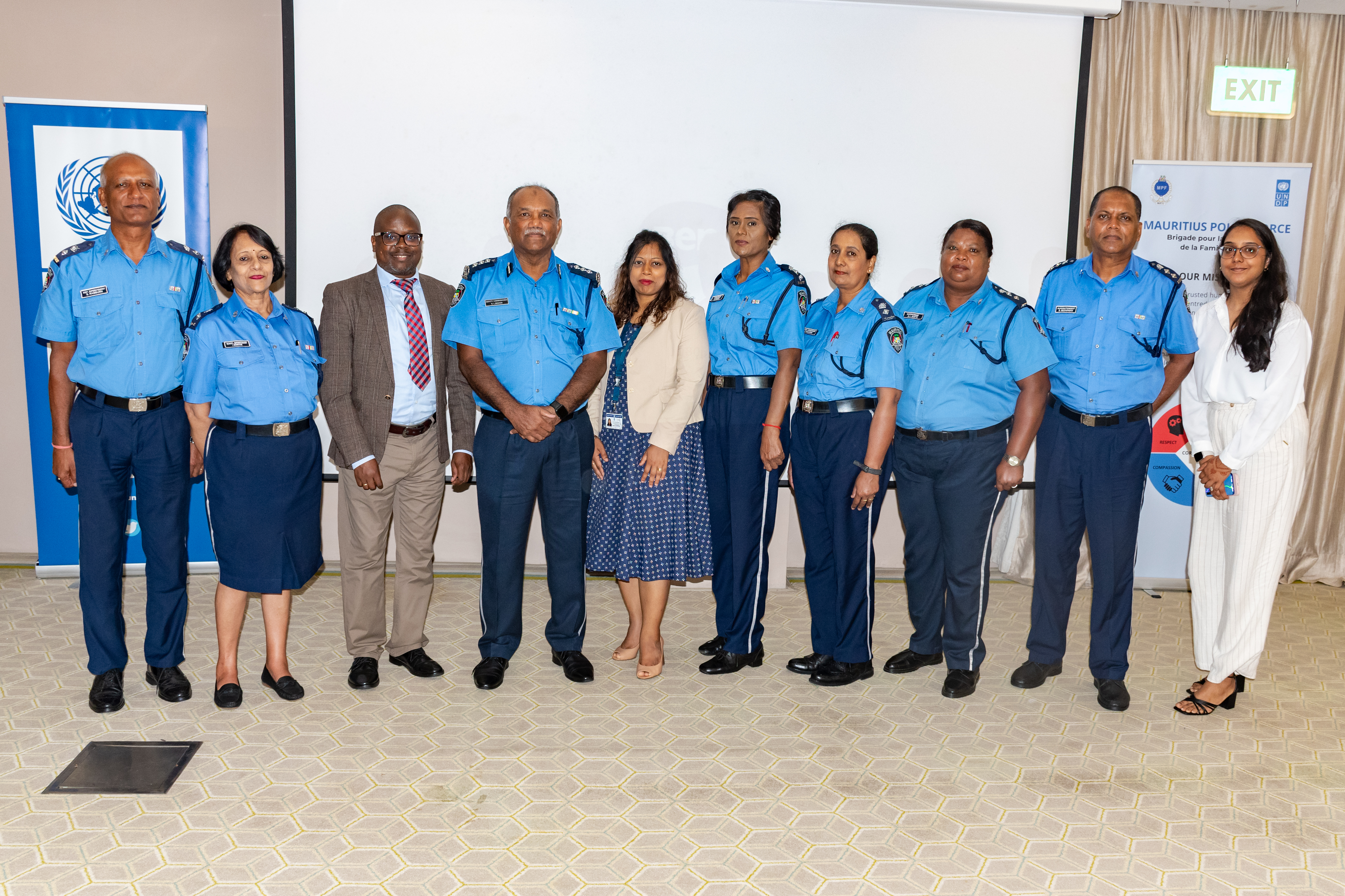 UNDP and Mauritius Police Force representatives during the launching event of a 2-day workshop to train 75 women police officers on GBV