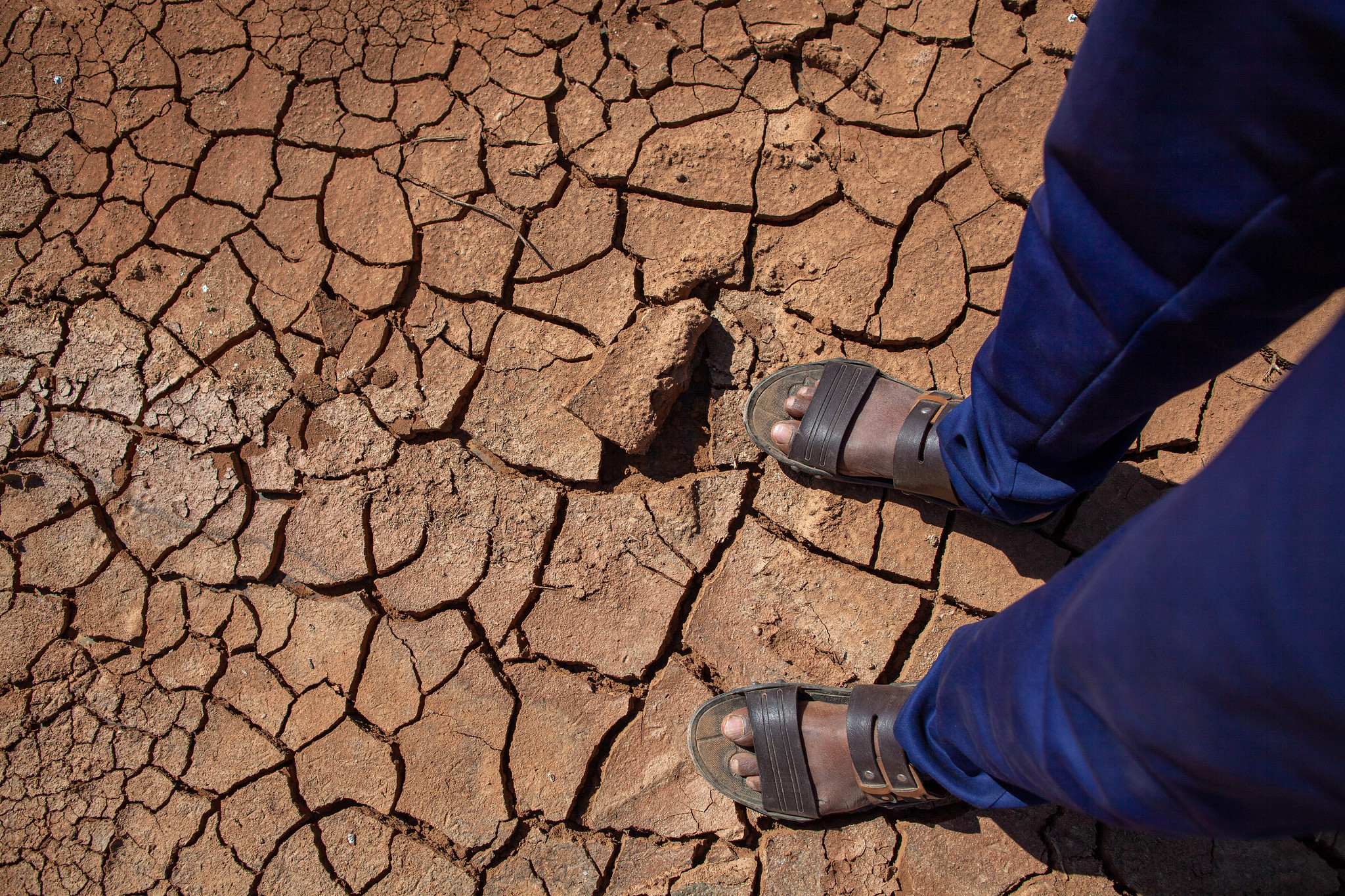 Man standing on the cracked ground