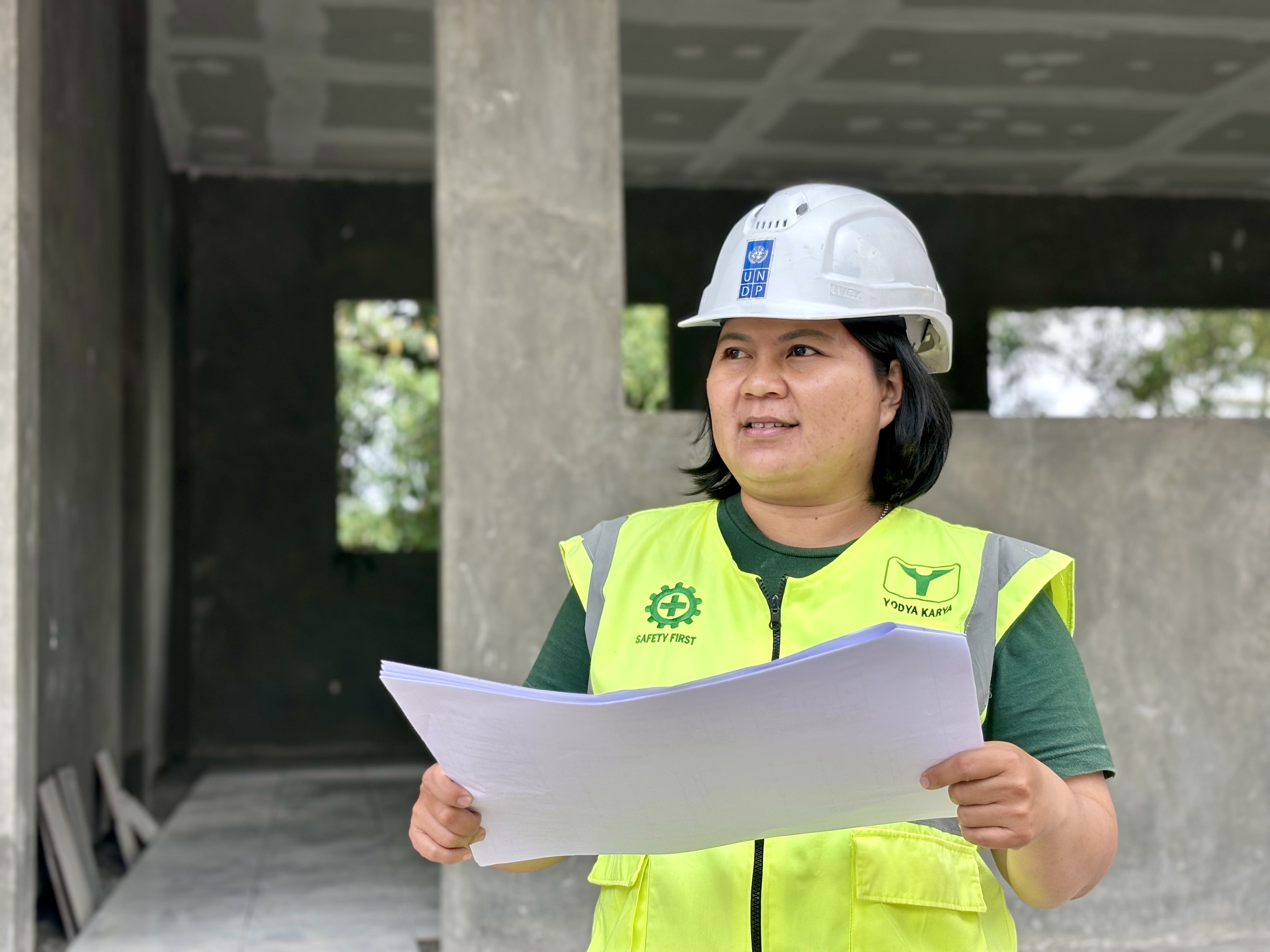 Fanni performs daily site inspection at the reconstruction of Jono Oge Elementary School