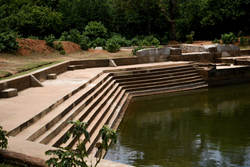 Sturby stairs leading to the renovated pond 