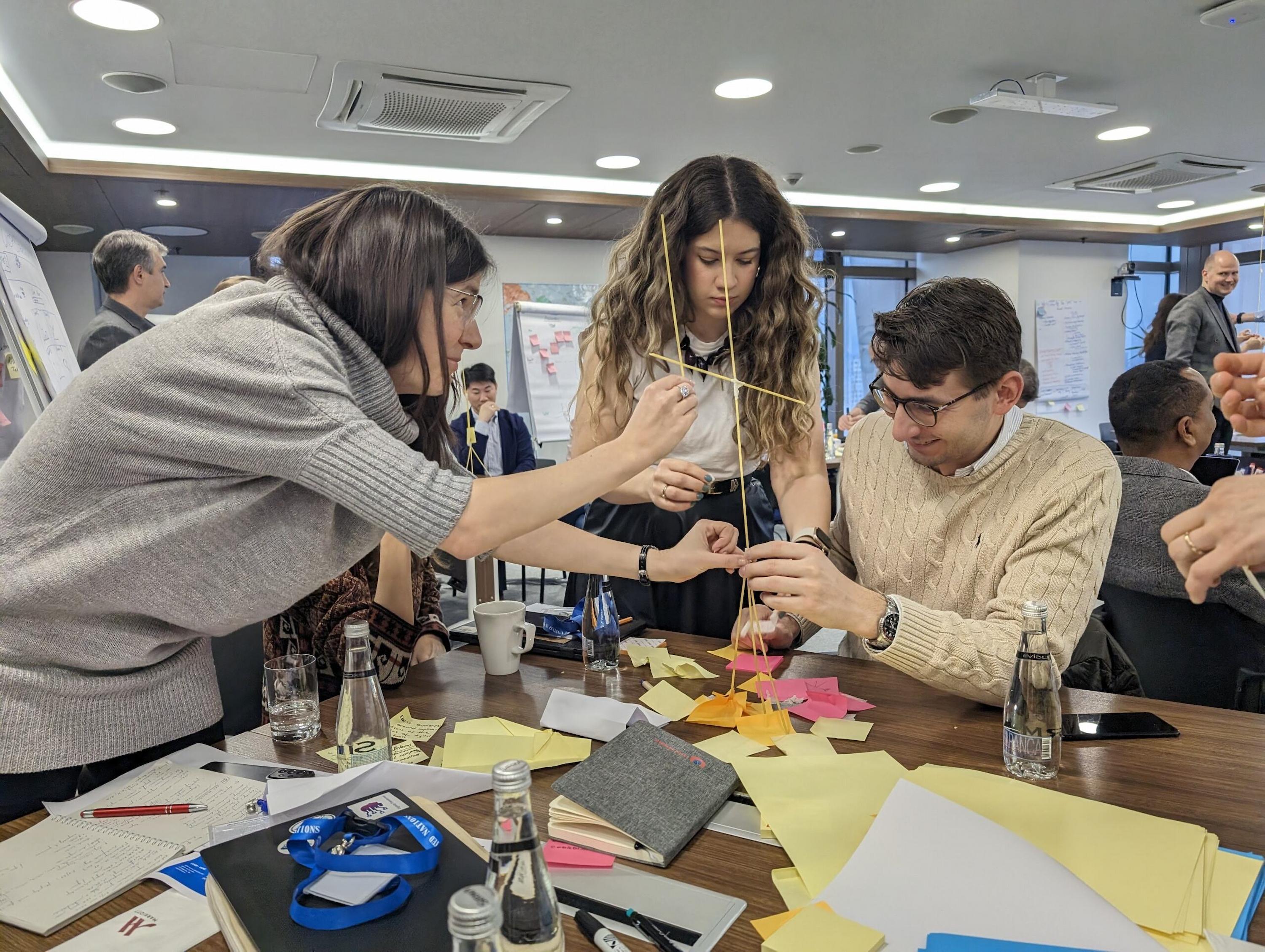 a group of people sitting at a table