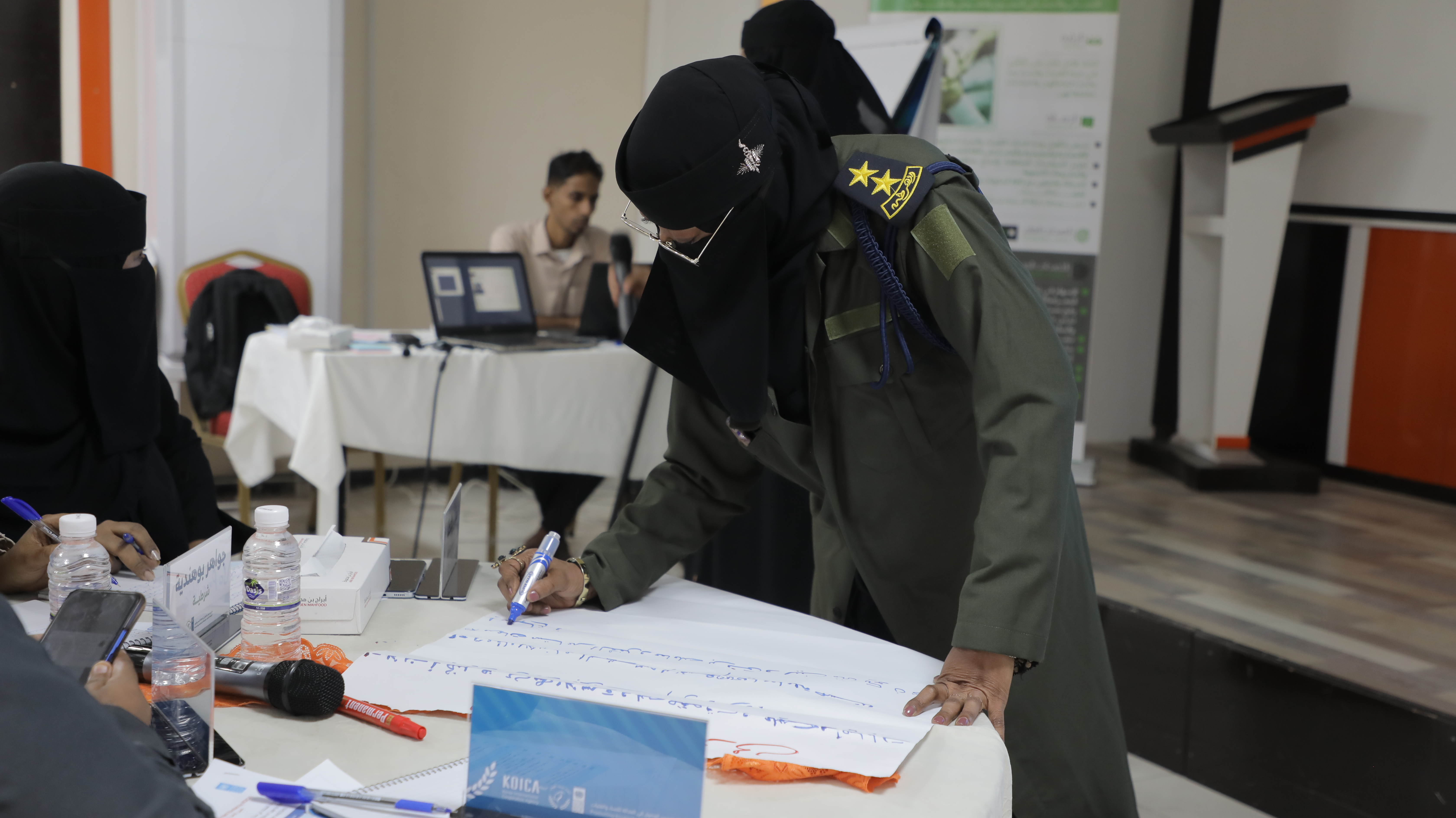 a person standing on a table