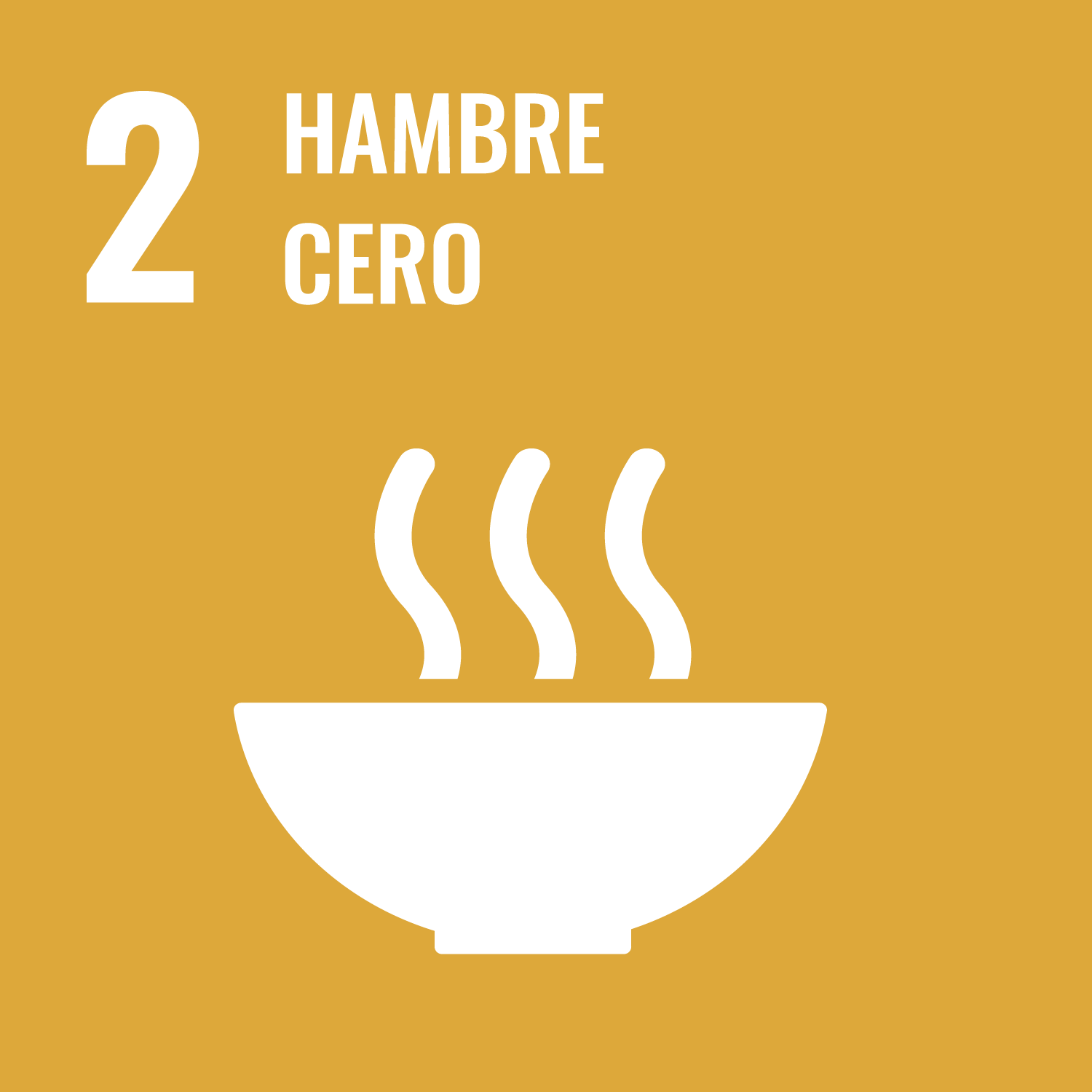 Yellow background with a white bowl and steam, labeled "2 HAMBRES CERO."