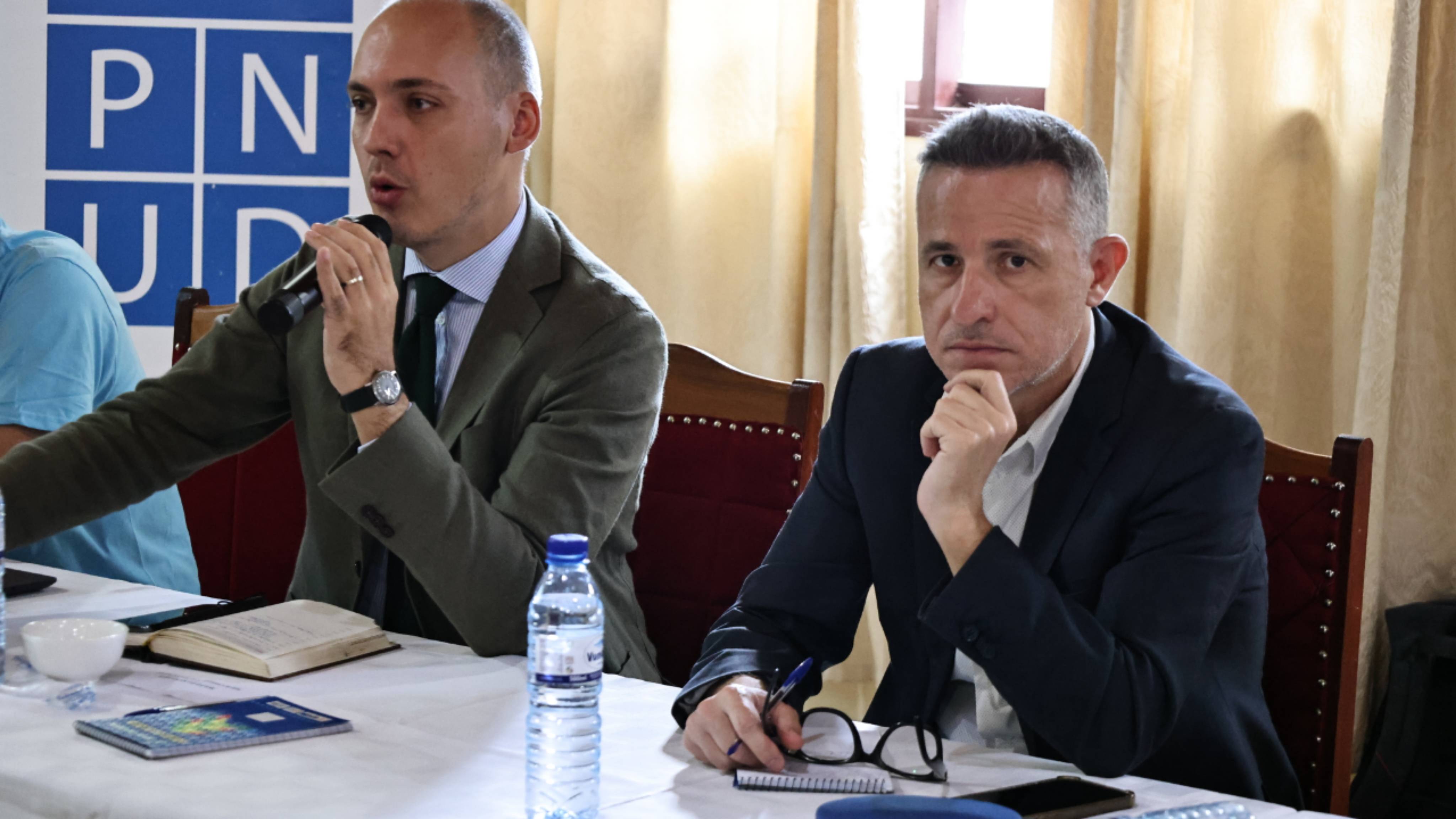 From left to right: Mr. Archet… project consultant, Mr. … Deputy Ambassador of Italy in Mozambique, and Mr. Cristino Pedraza, Chief Technical Advisor of the Decentralization Programme and focal point for the Italy Flagship Initiative for Africa at UNDP.