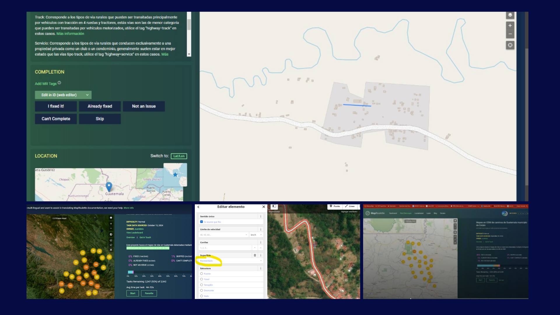Map interface with various data points and satellite imagery displayed in panels.