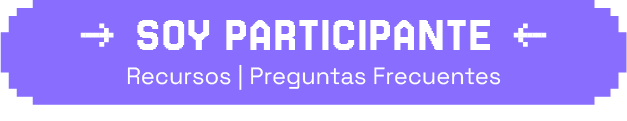Purple banner with bold white text: "SOY PARTICIPANTE" and links for resources and FAQs.