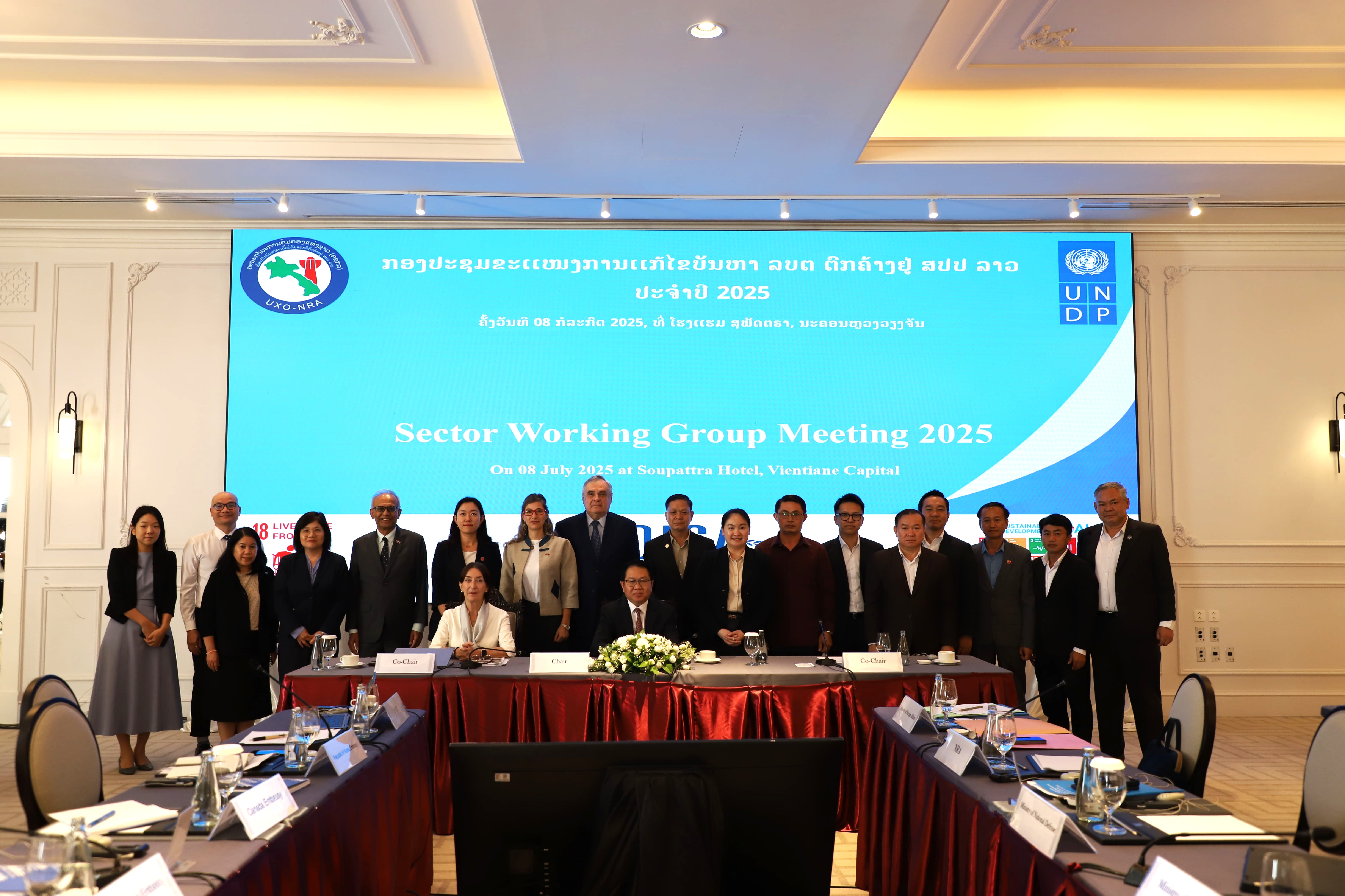 Group photo of professionals at a Sector Working Group Meeting, seated and standing around a table.