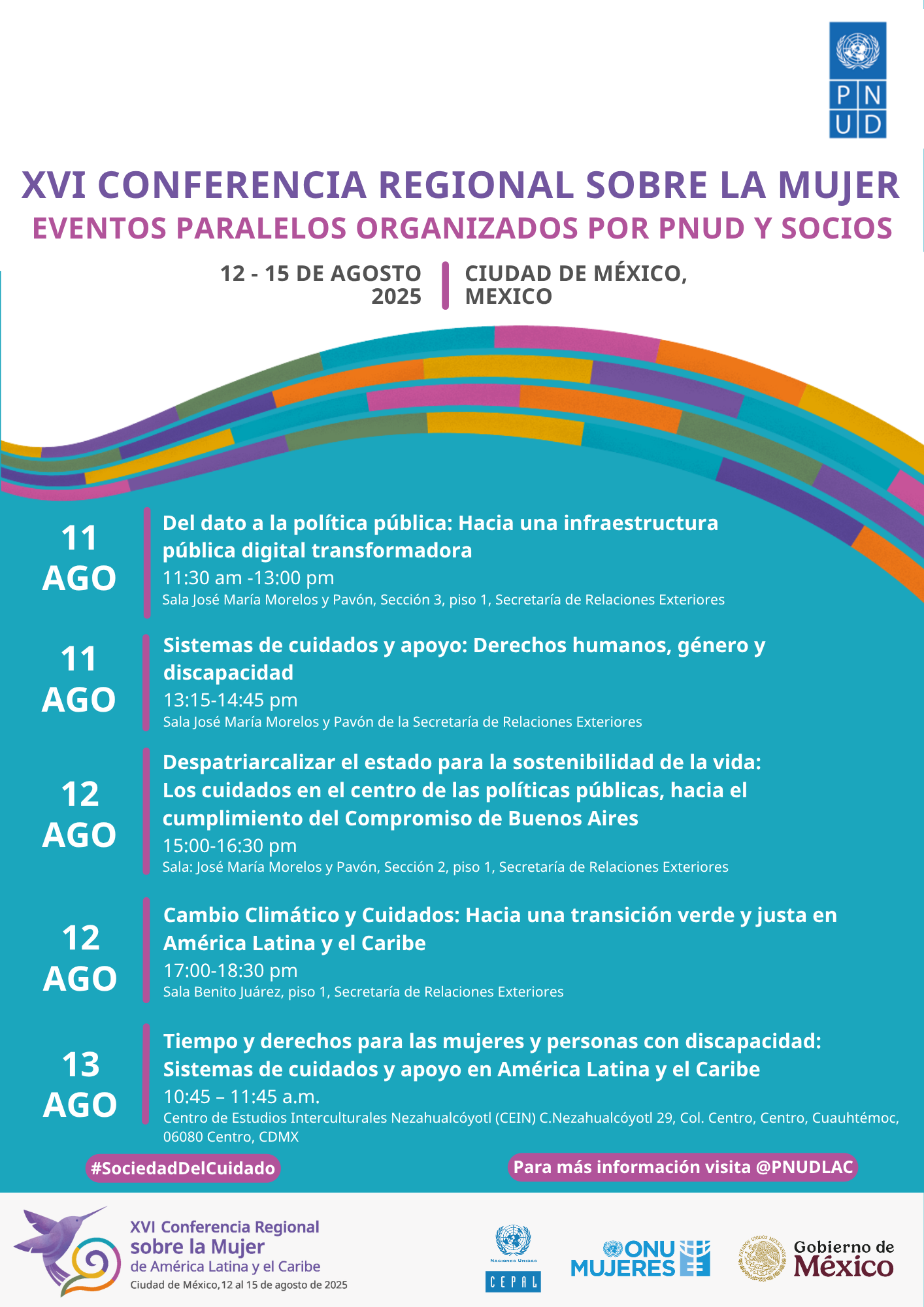 Regional conference schedule on women's rights, set in Mexico, with event details.