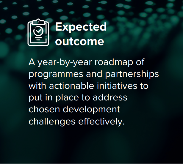 Text on a dark background detailing a roadmap for addressing development challenges.