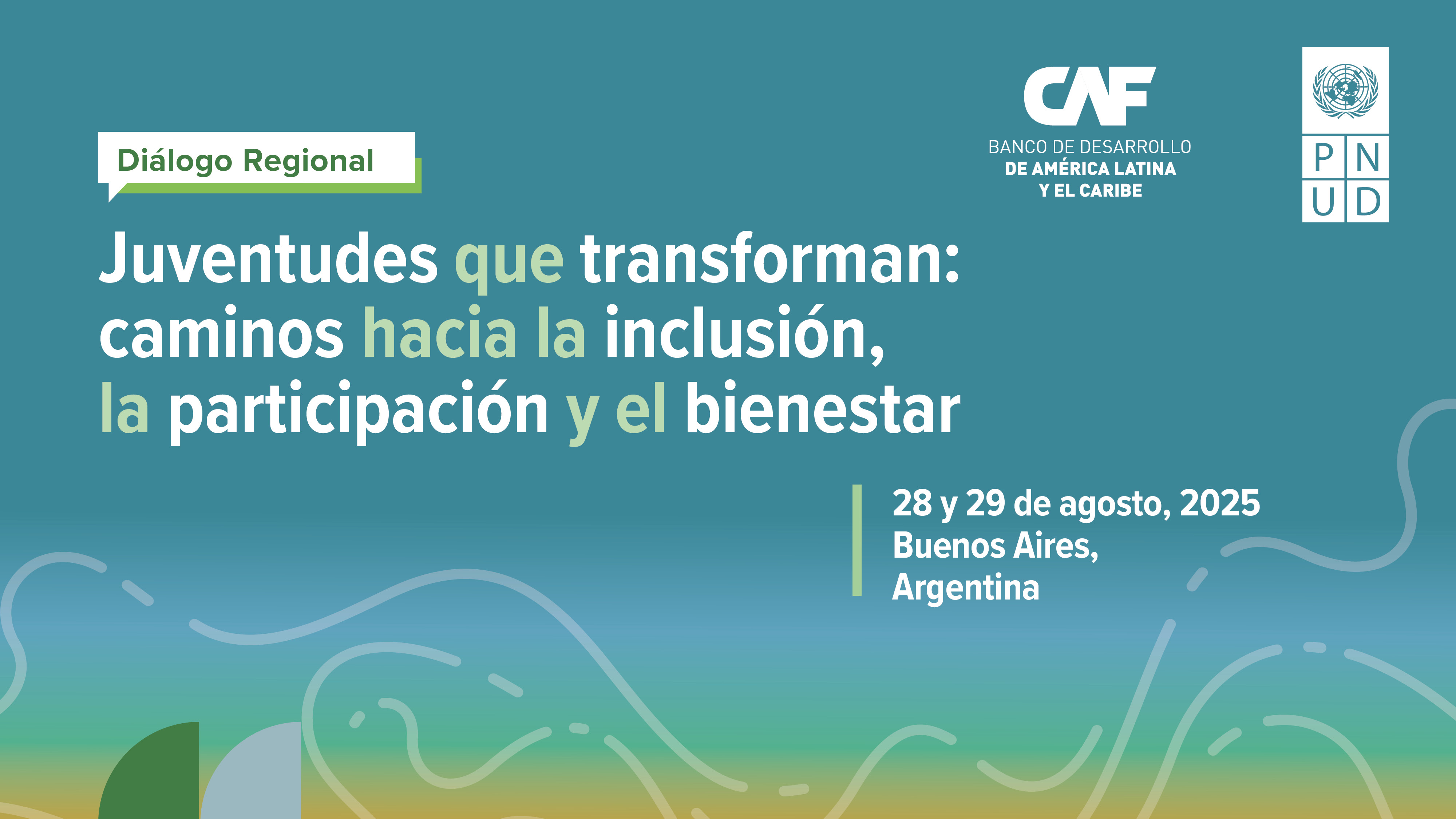 Colorful graphic promoting a regional dialogue on youth, inclusion, and well-being in Buenos Aires.