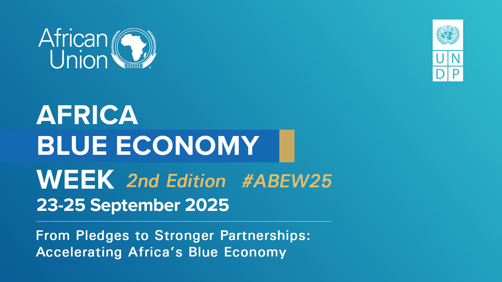 Banner announcing Africa Blue Economy Week 2nd Edition (#ABEW25) with African Union and UNDP logos.