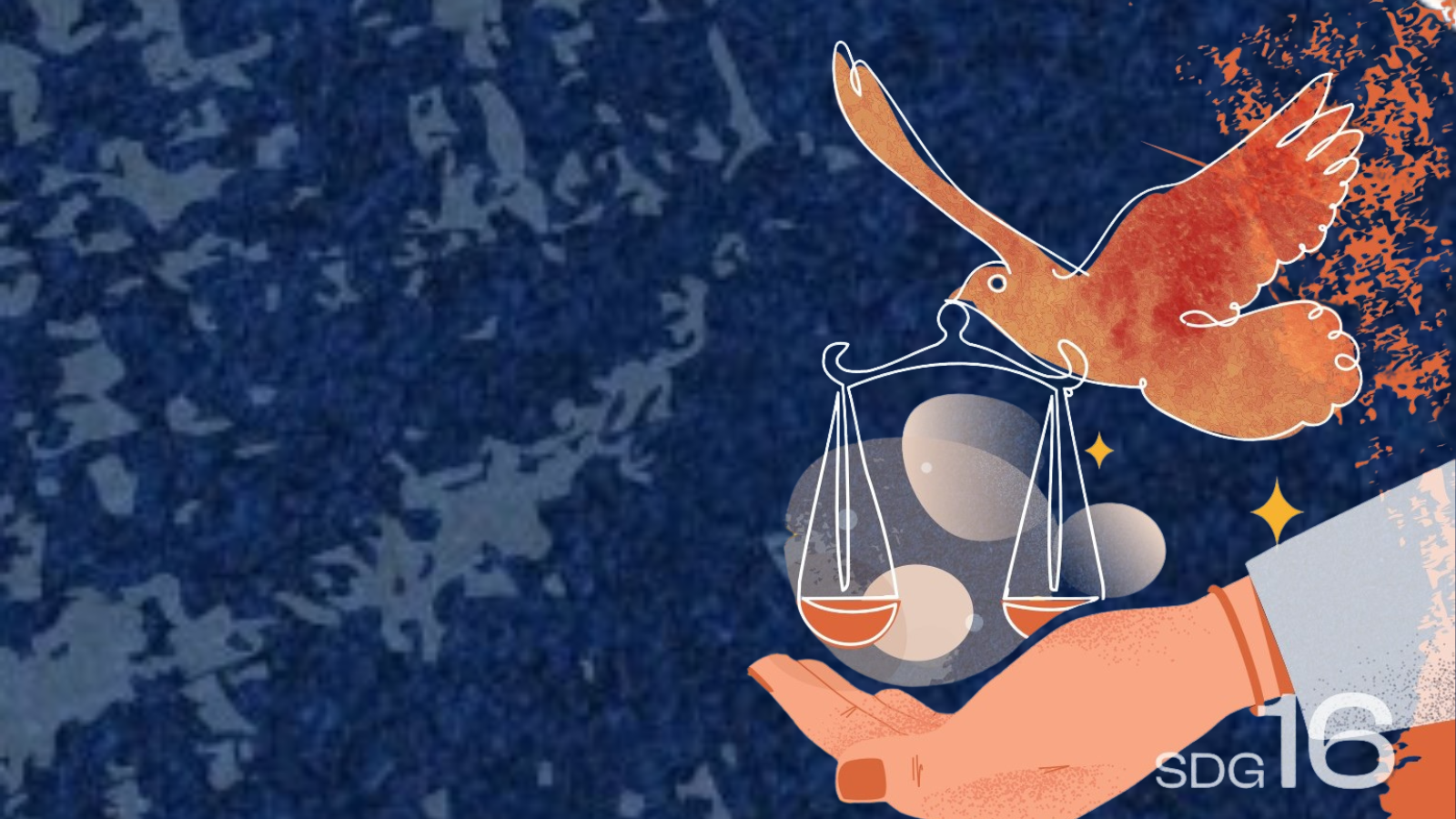 Illustration of an orange bird perched on a gray metal gadget against a blue speckled background.