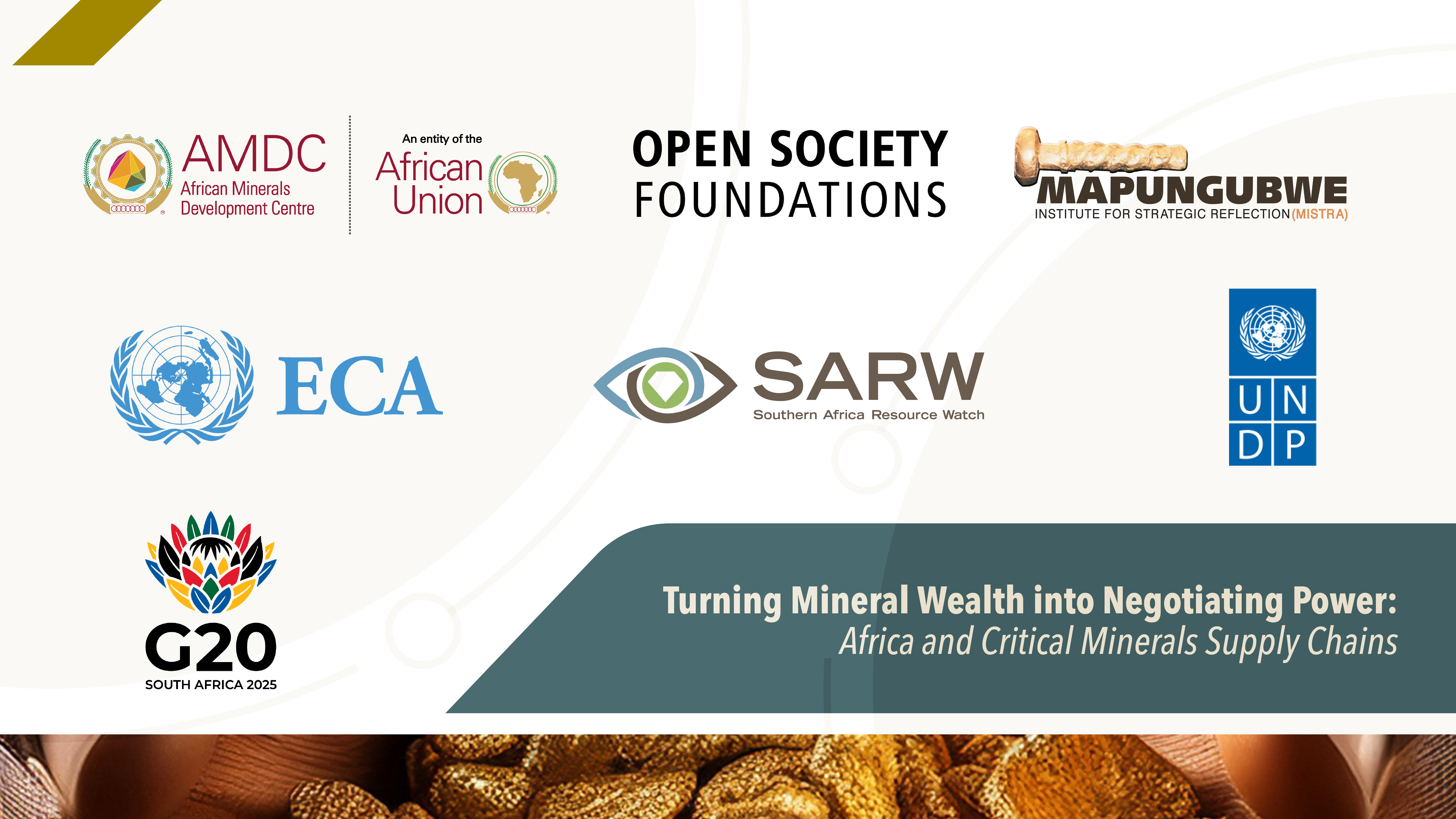 Collage of international logos with a banner on mineral wealth and supply security.