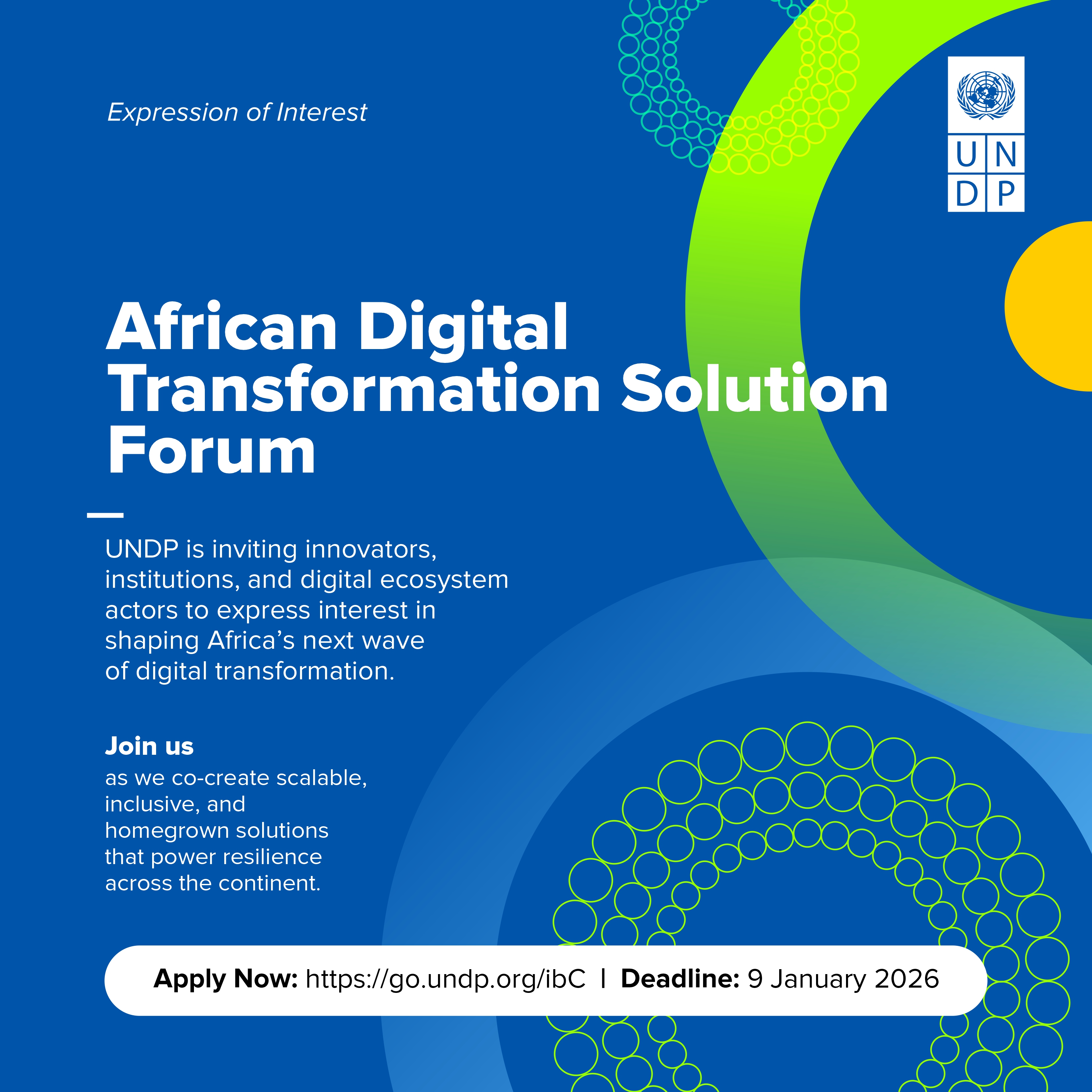 Poster for African Digital Transformation Solution Forum with UNDP logos and abstract design.
