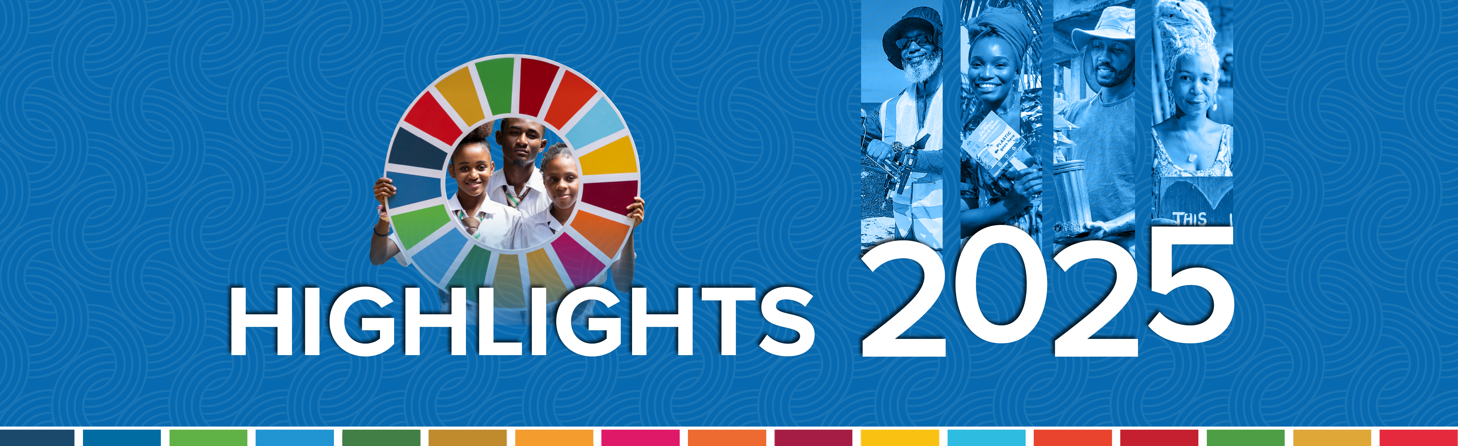 Blue banner featuring a colorful circular emblem, 'HIGHLIGHTS 2025' text, and a blue photo strip.