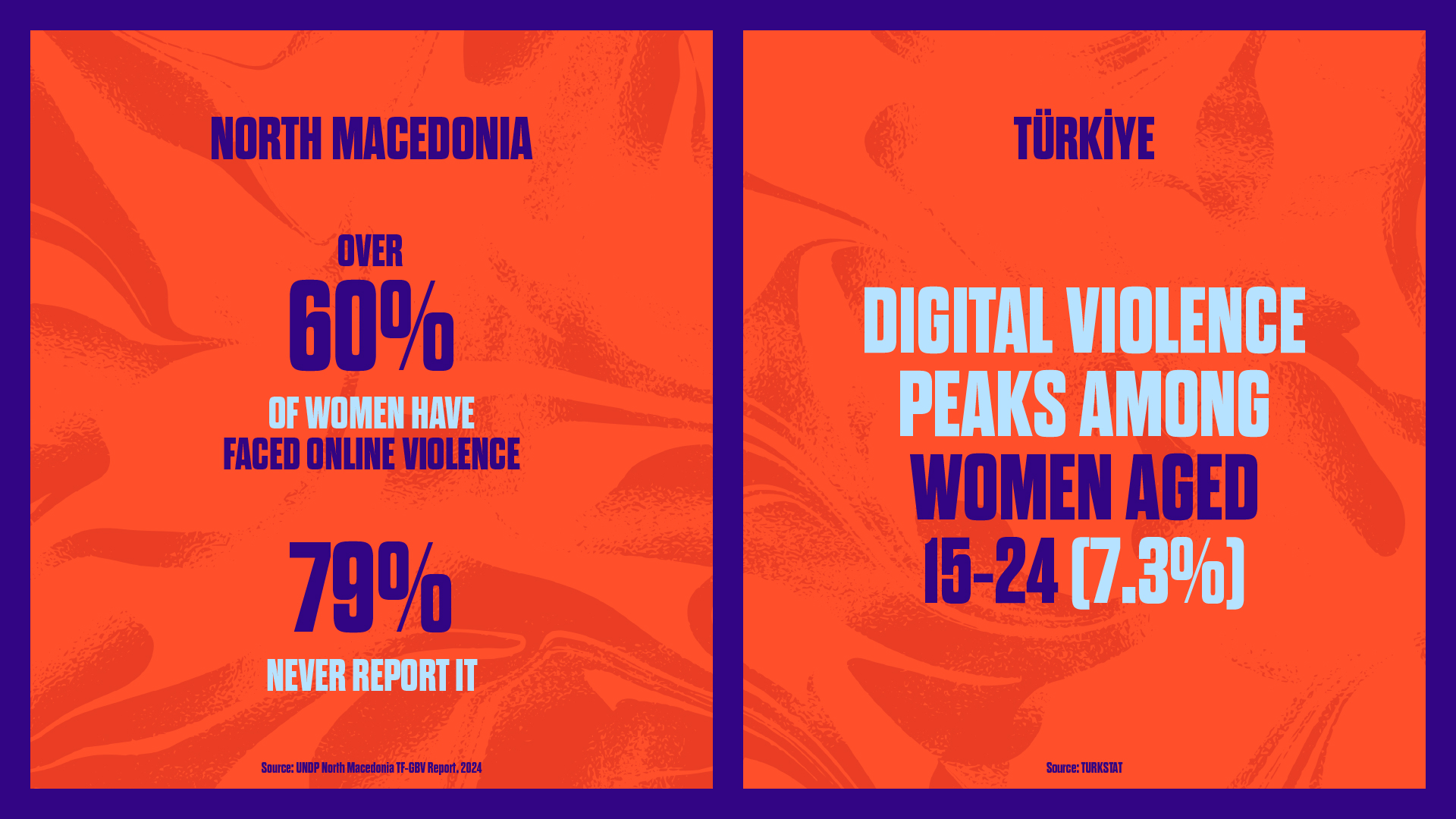 Infographic on digital violence among women 15-24 in North Macedonia and Türkiye.