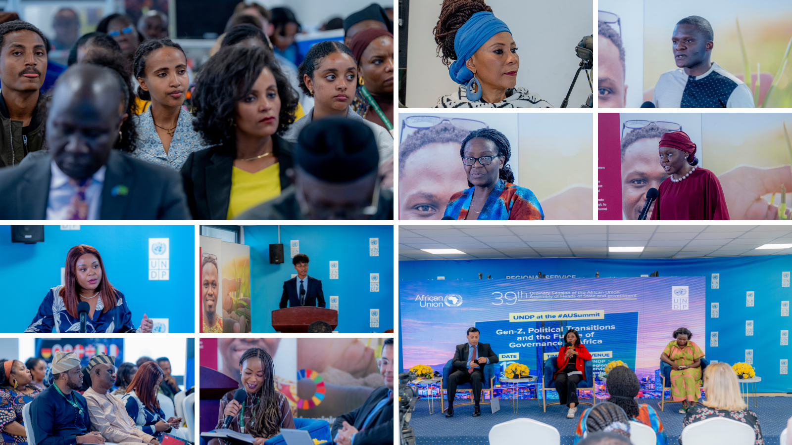 Collage of diverse attendees and panelists at a conference with a blue stage backdrop.