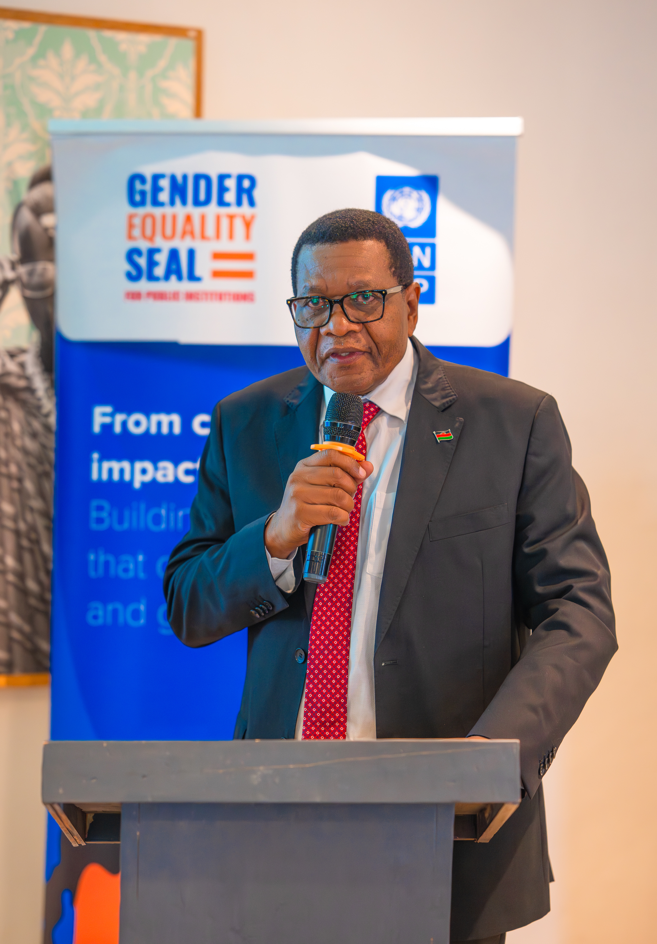 Dr. Oliver Kumbambe, Principal Secretary for the Ministry of Gender, Children, Disability and Social Welfare, addressing the Gender Equality Seal Workshop.