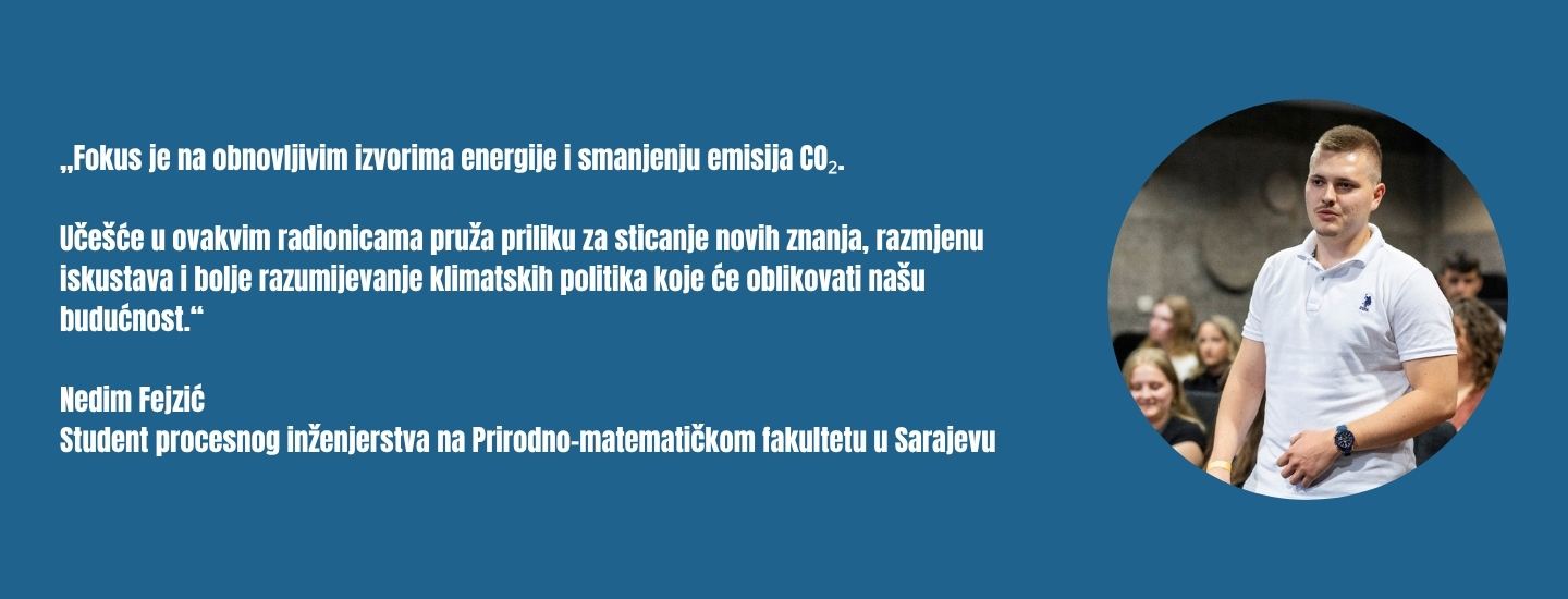 Blue banner with white Hungarian text on the left and a circular photo of a man on the right.