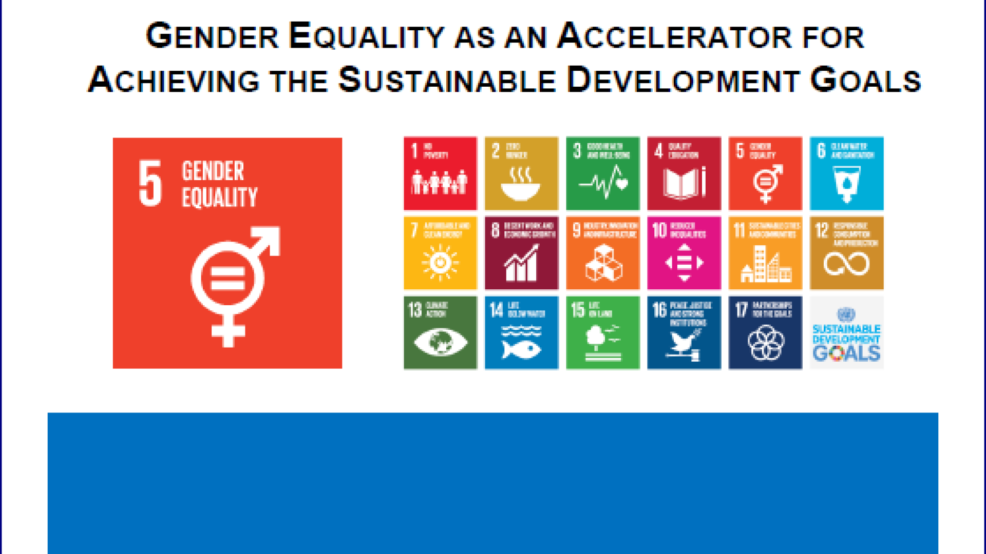 Gender Equality as an for Achieving the SDGs Nations Development Programme