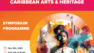 A colorful event flyer for an A.I. symposium on Caribbean arts and heritage.