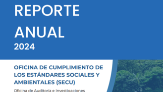Annual report 2024 cover with blue curved banner, hillside landscape, and logos.